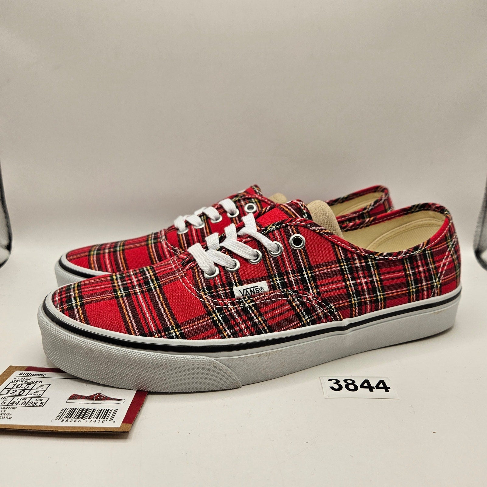 VANS MEN'S 10.5 AUTHENTIC LOW TOP SNEAKER PLAID RED NWOB