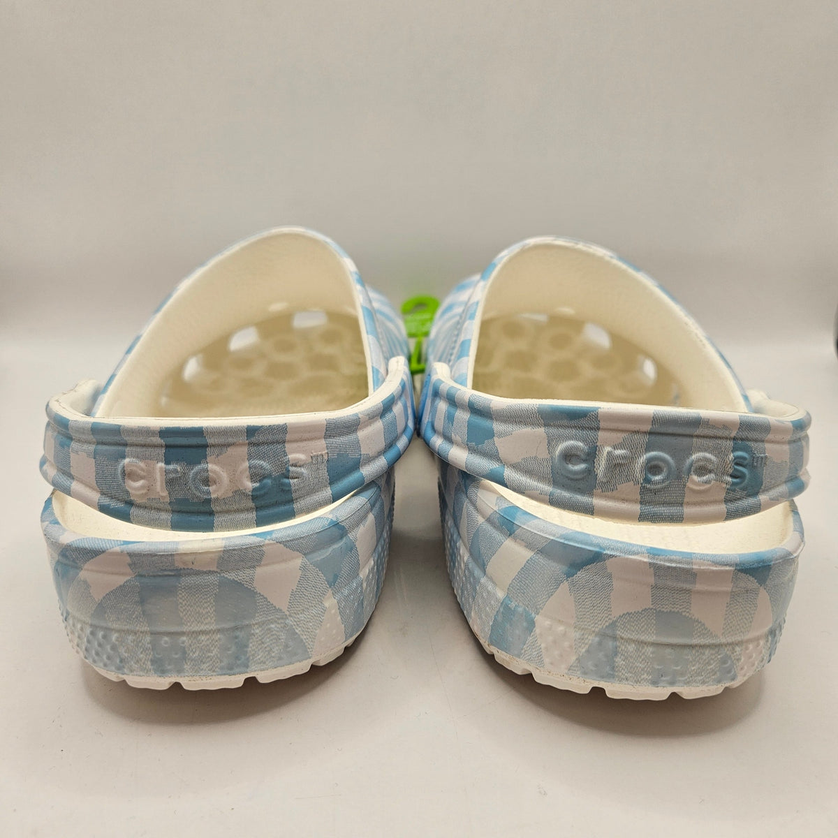 CROCS M6 W8 CLASSIC GINGHAM CLOG BLUE WHITE CHECKERED SLIP ON SHOES NWT