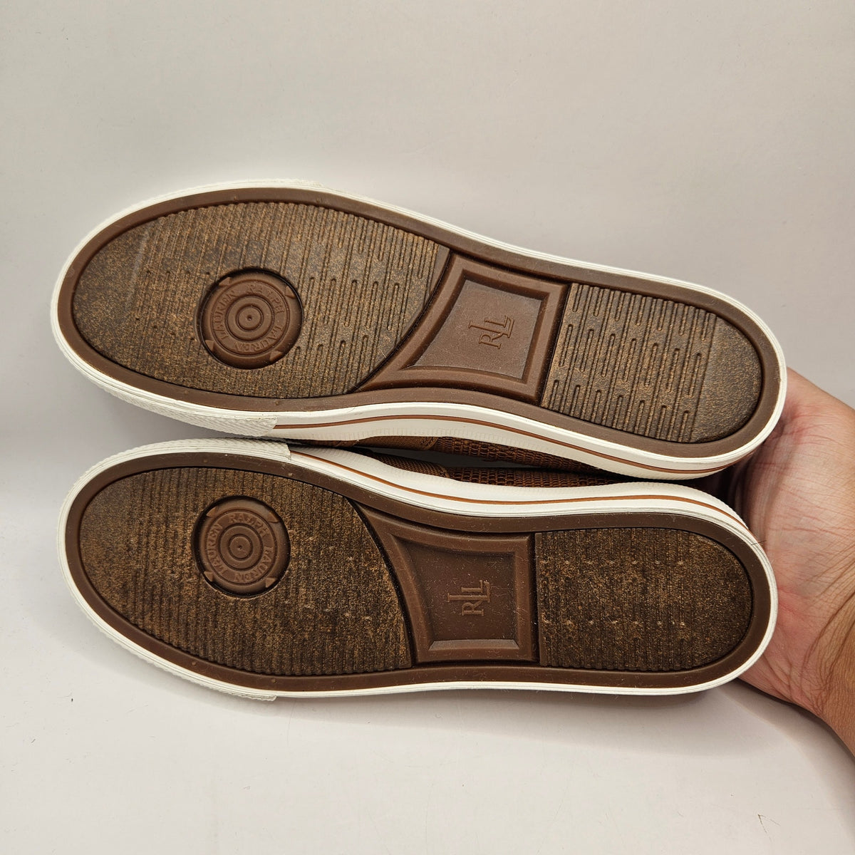 LAUREN RALPH LAUREN WOMEN'S 6.5 JINNY WOVEN SLIP-ON SNEAKER TAN NWOB