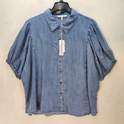 WORKSHOP WOMEN'S 3XL OVERSIZED BLOUSE 100% LYOCELL LIGHT BLUE WASH COLLAR STAINS