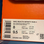 NIKE MEN'S 8 REACTX INFINITY RUN 4 WOLF GREY BLACK RUNNING DR2665-002 NIB