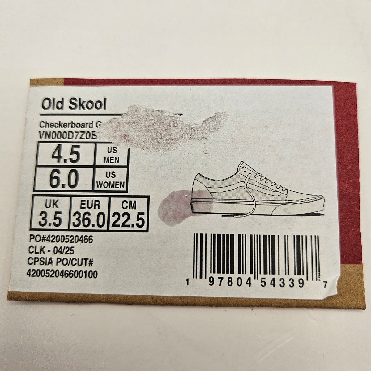 VANS WOMEN'S 6 OLD SKOOL CHECKERBOARD GRAY WHITE NWOB
