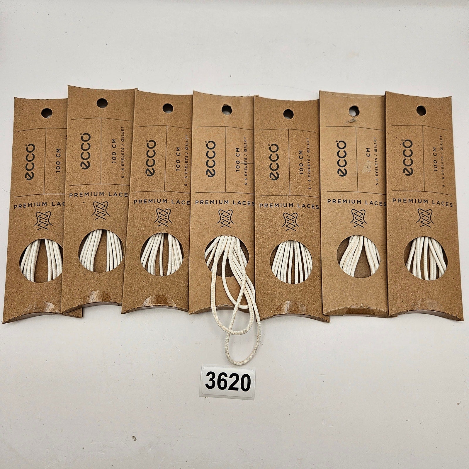 LOT OF 7 - ECCO PREMIUM LACES 100CM WHITE ROUND NIB 1X7 PAIRS