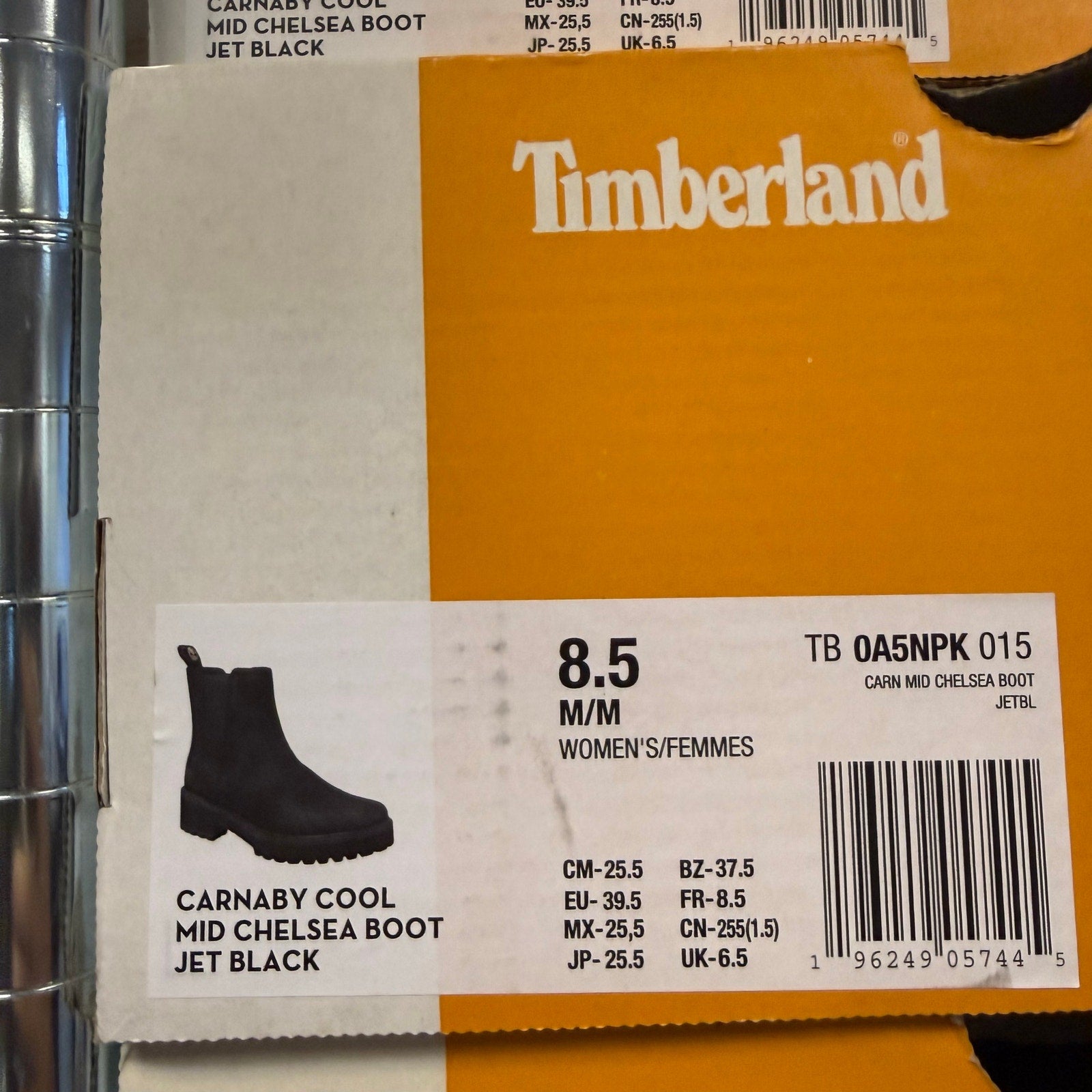 TIMBERLAND WOMEN'S 8.5 CARNABY COOL MID CHELSEA BOOT JET BLACK NIB