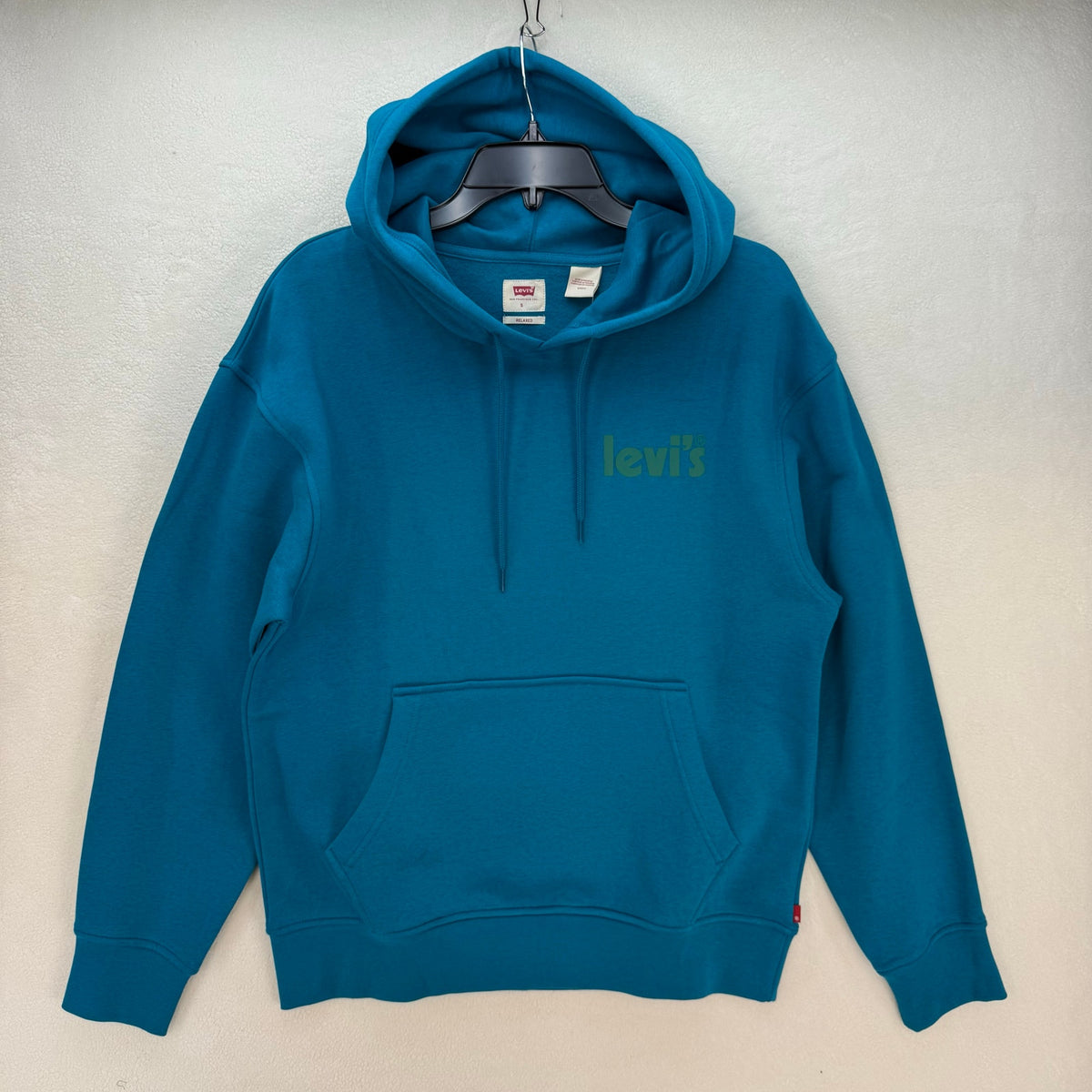 LEVI'S MEN'S SMALL OG FLEECE HOODIE TEAL BLUE SOFT MID DUTY