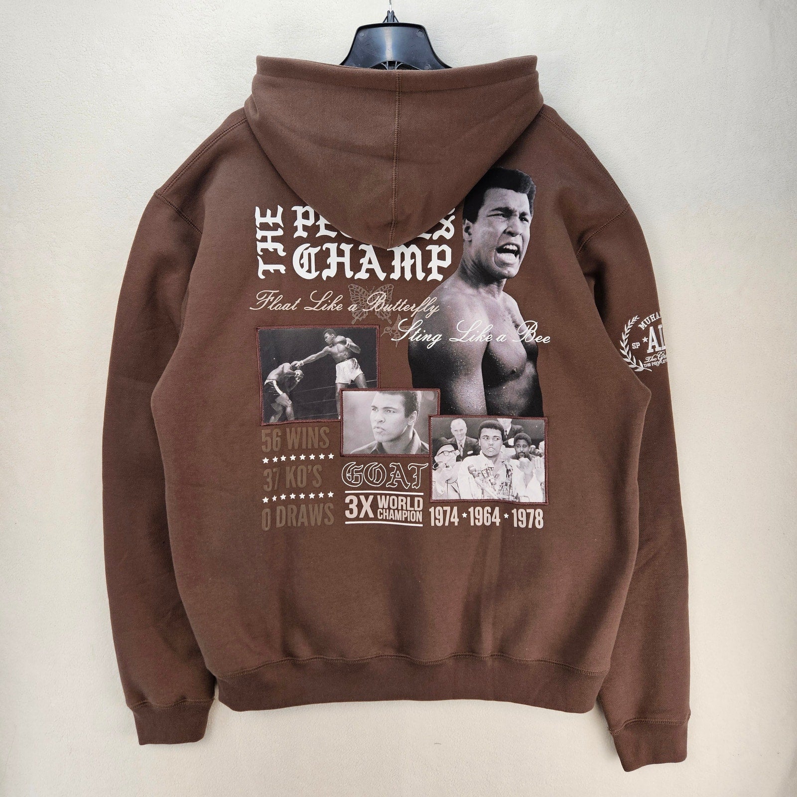SHOE PALACE X MUHAMMAD ALI 2XL THE PEOPLE'S CHAMP GRAPHIC PULLOVER HOODIE BROWN