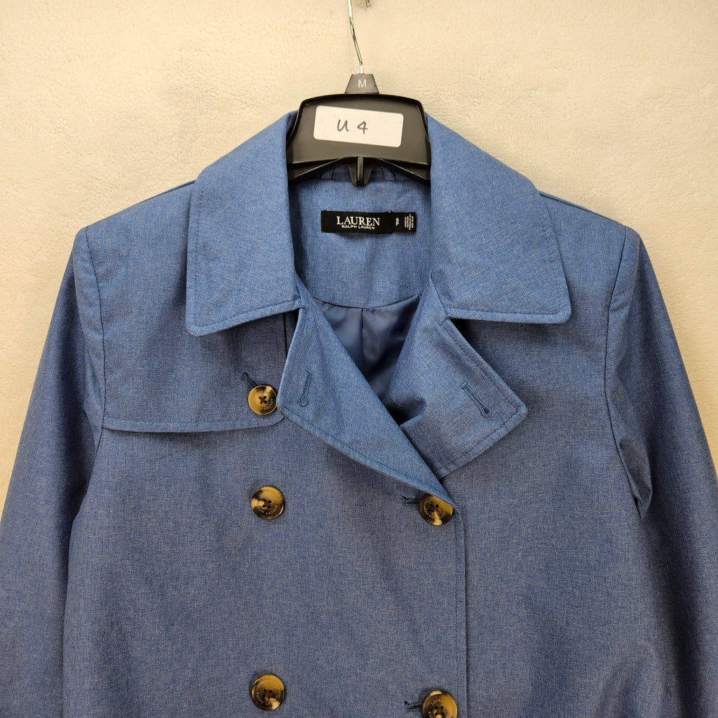 LAUREN RALPH LAUREN WOMEN'S SMALL CHAMBRAY DOUBLE BREASTED TRENCH COAT BLUE NWT