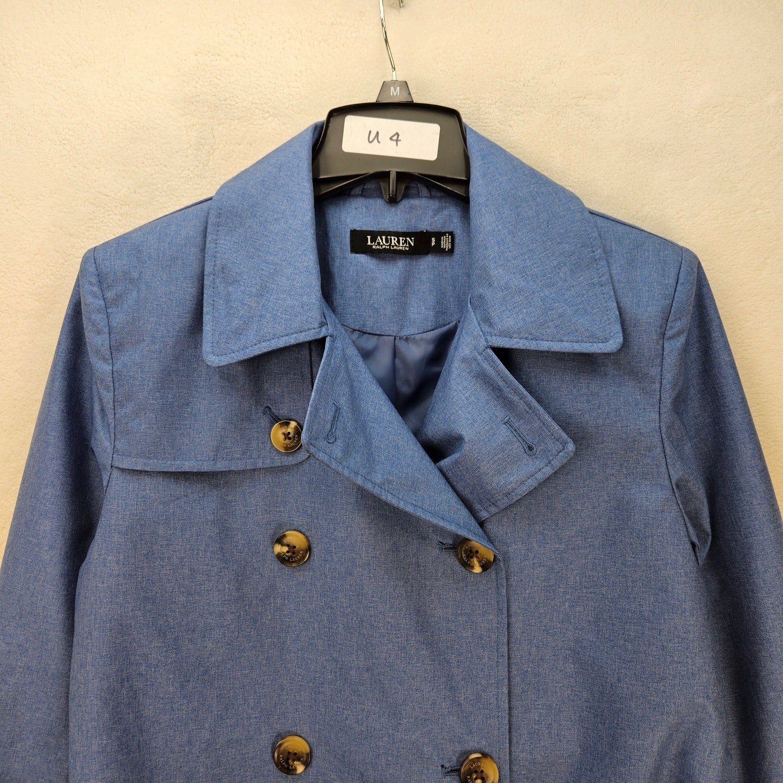 LAUREN RALPH LAUREN WOMEN'S SMALL CHAMBRAY DOUBLE BREASTED TRENCH COAT BLUE NWT