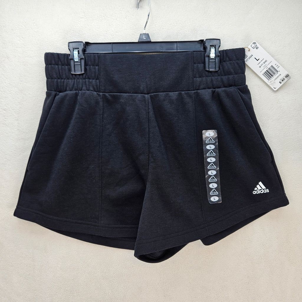 ADIDAS WOMEN'S LARGE HYPERGLAM FRENCH TERRY SHORTS BLACK NWT