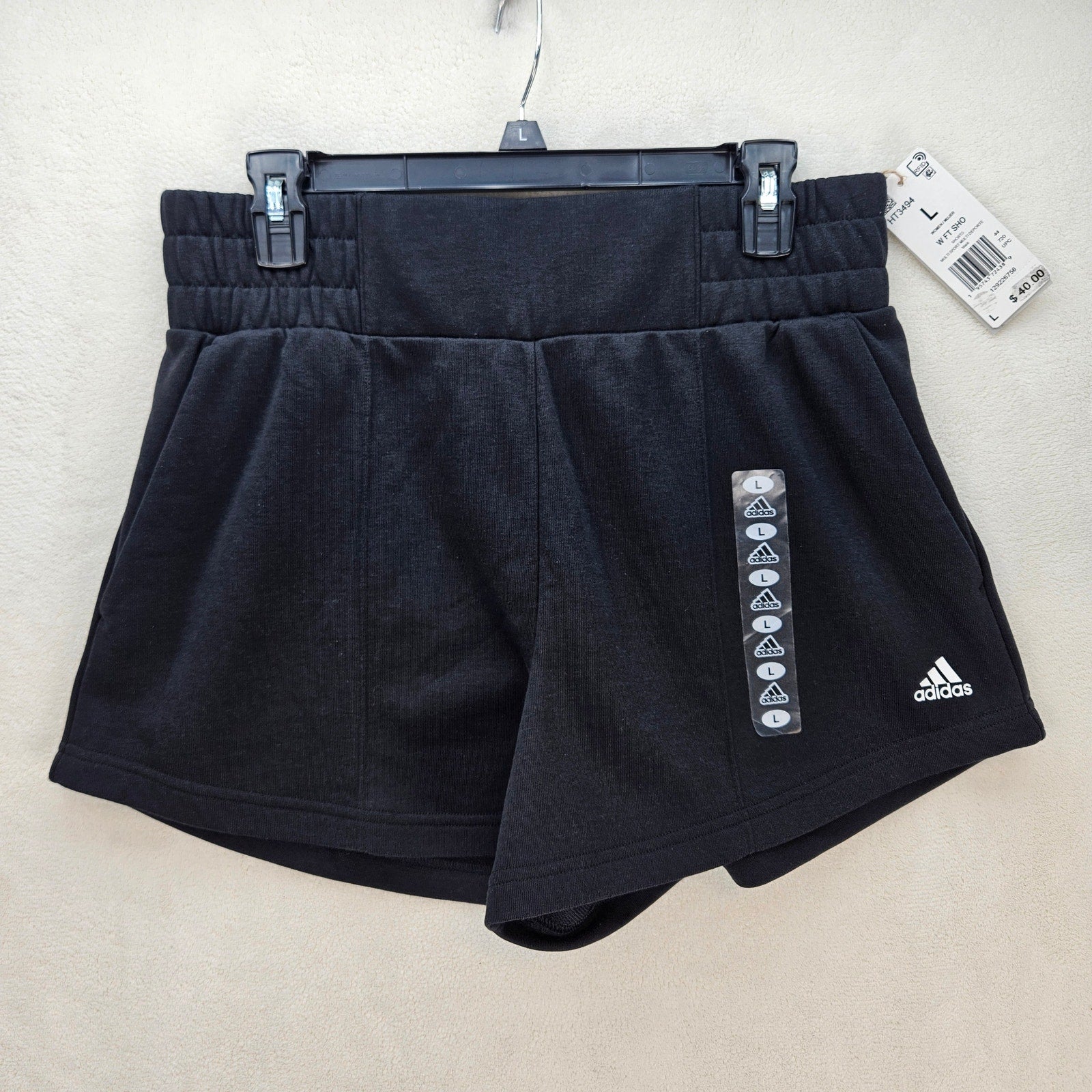 ADIDAS WOMEN'S LARGE HYPERGLAM FRENCH TERRY SHORTS BLACK NWT
