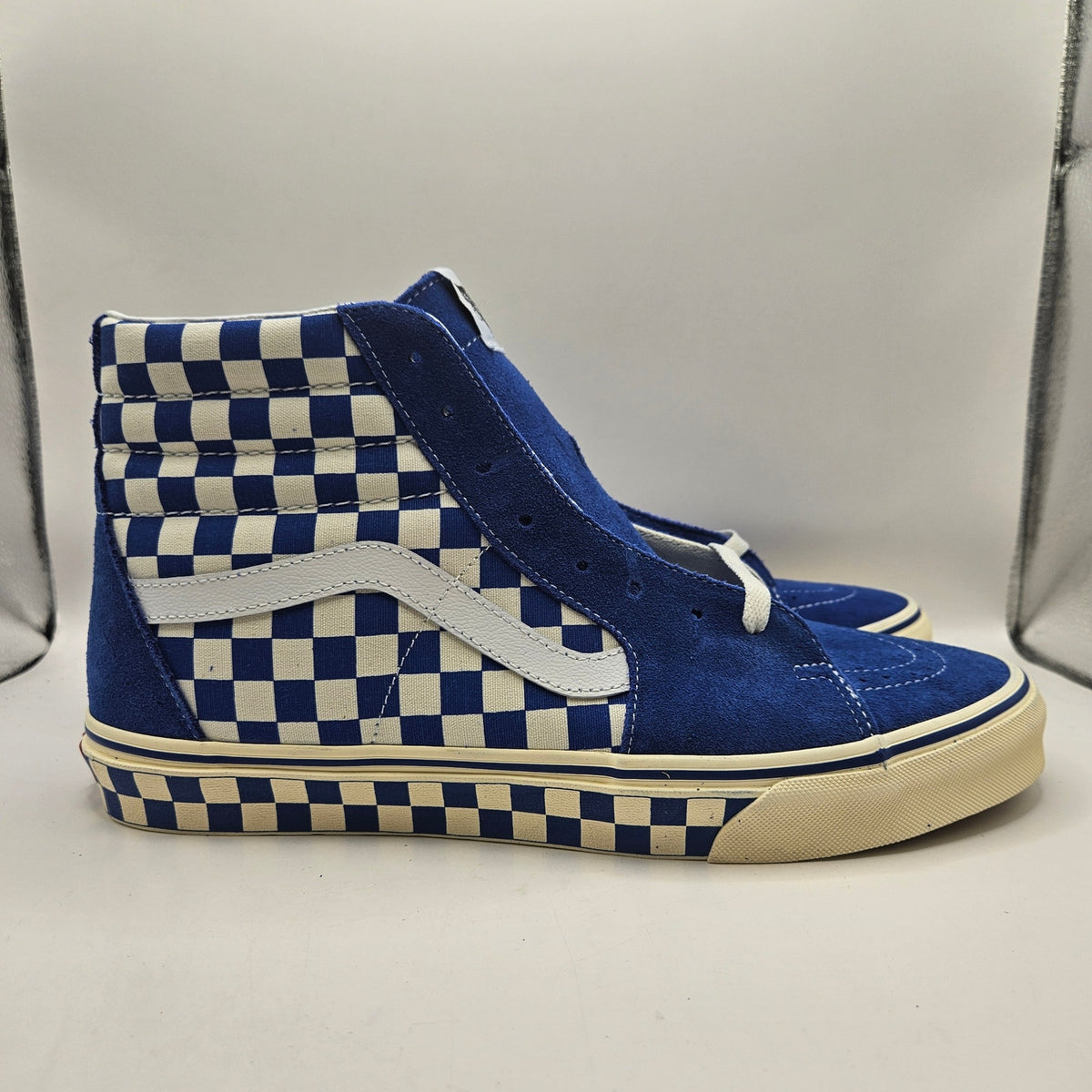 VANS MEN'S 12 SK8-HI CHECKERBOARD SIDEWALL CLASSIC BLUE SKATEBOARD NWOB
