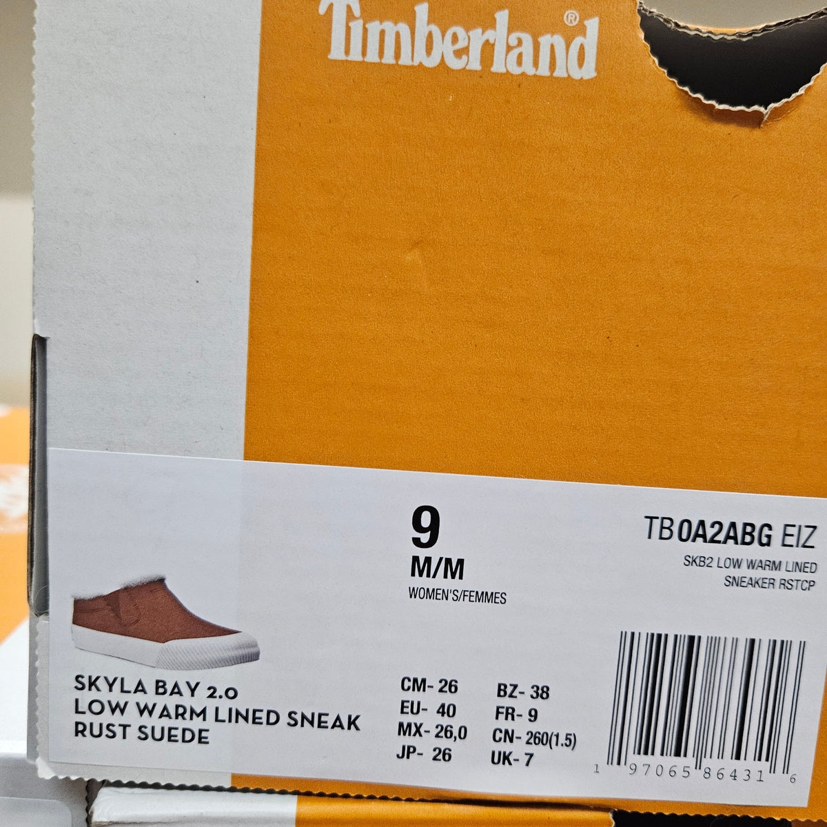 TIMBERLAND WOMEN'S 9 SKYLA BAY 2.0 LOW WARM LINED SNEAK RUST SUEDE NIB