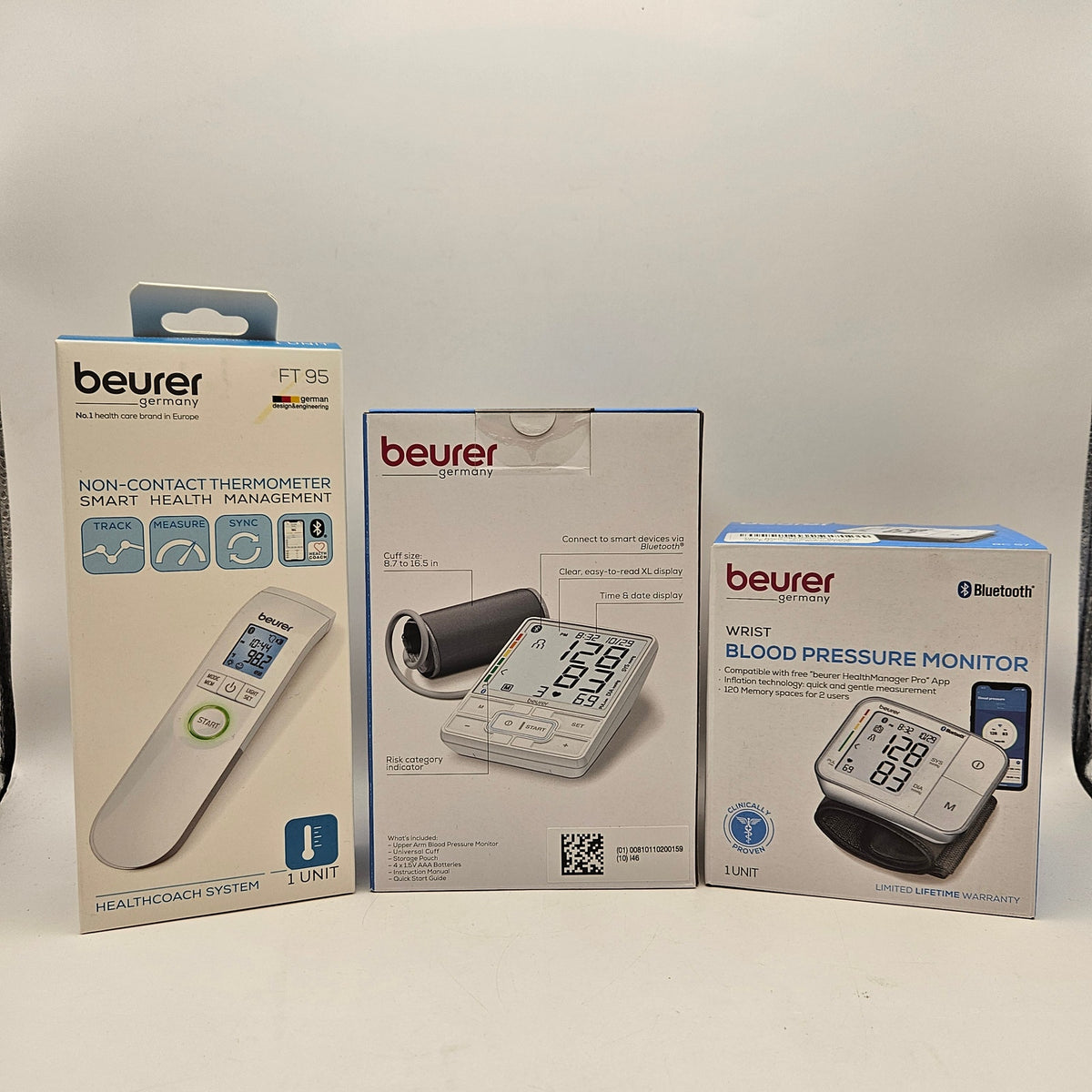 LOT OF 3 - BEURER FT95 THERMOMETER BP MONITOR ARM & WRIST BLOOD PRESSURE NIB