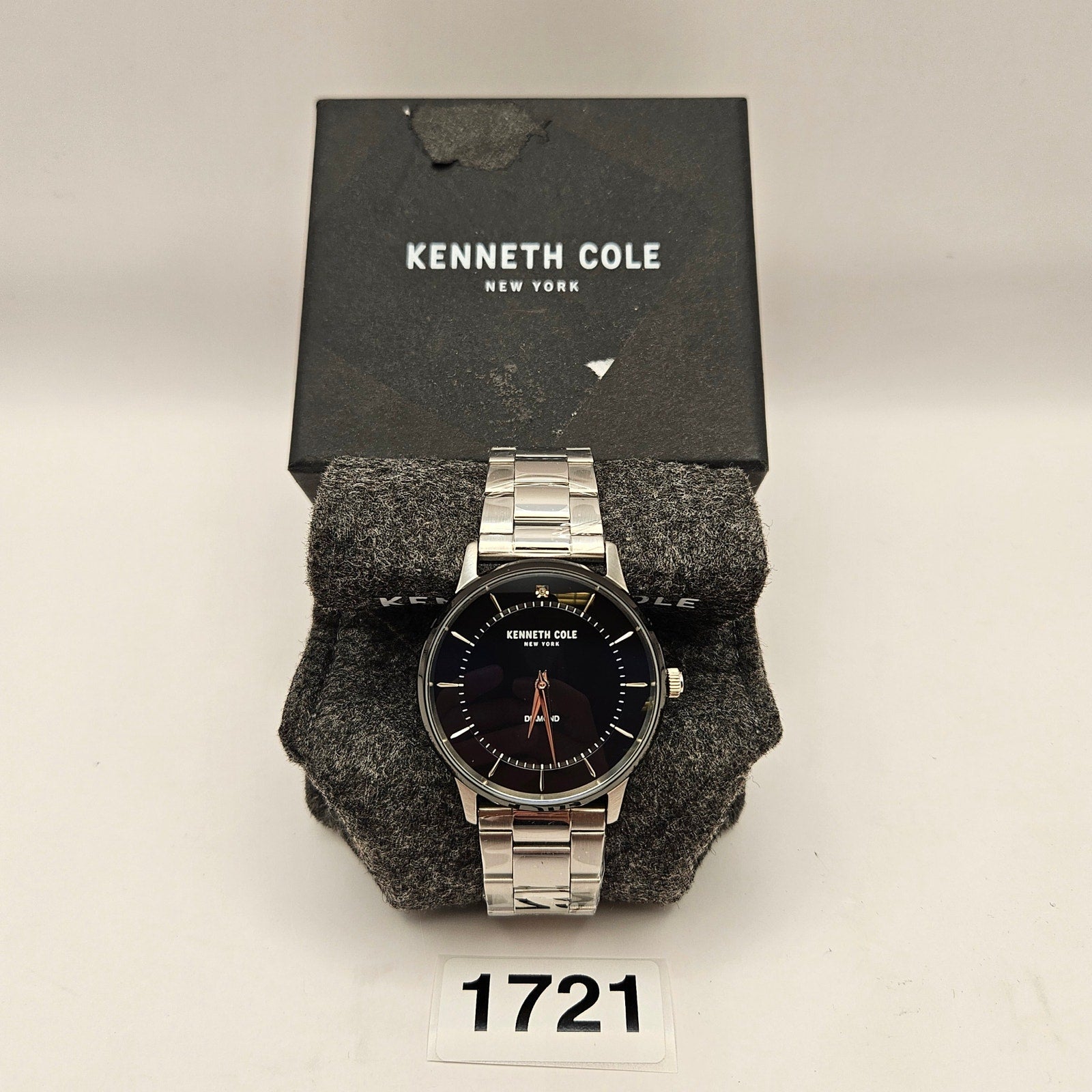 KENNETH COLE NEW YORK MEN'S QUARTZ DIAMOND ACCENTS STAINLESS STEEL 42MM NWT
