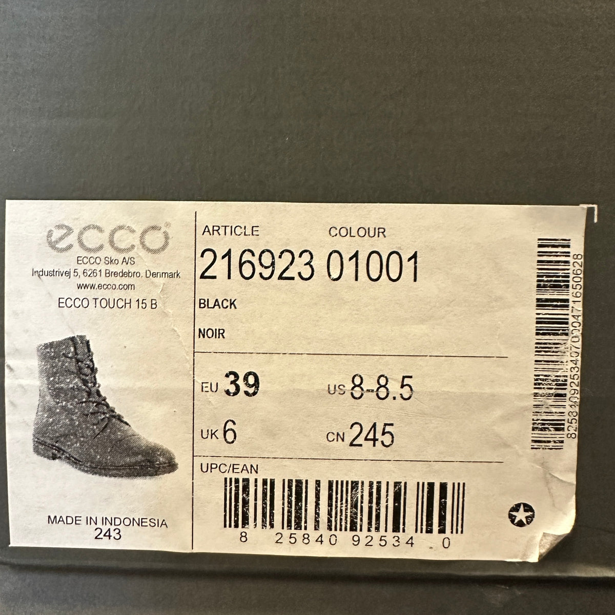 ECCO WOMEN'S 39 BLACK TOUCH 15 LACE CHUKKA BOOTS NIB 21692301001