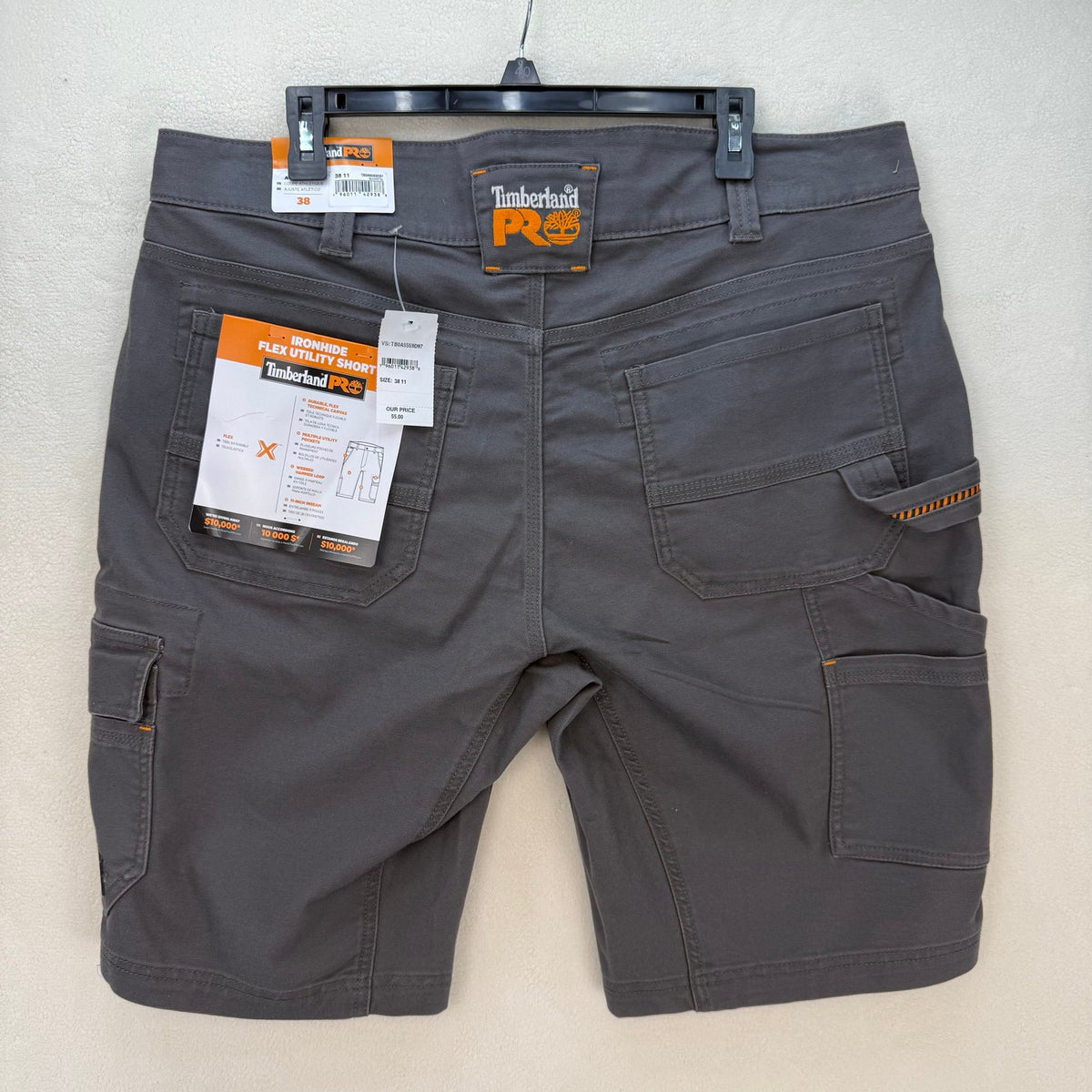 TIMBERLAND PRO MEN'S 38 IRONHIDE FLEX UTILITY CARGO SHORTS GRAY