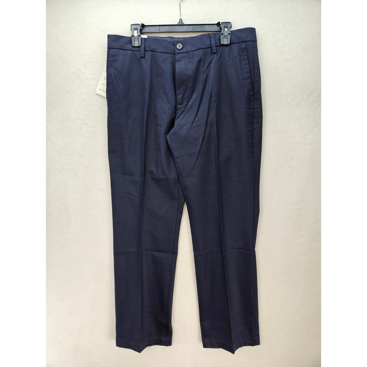 DOCKERS MEN'S 34X29 SIGNATURE LUX COTTON STRETCH KHAKI PANT CREASED NAVY