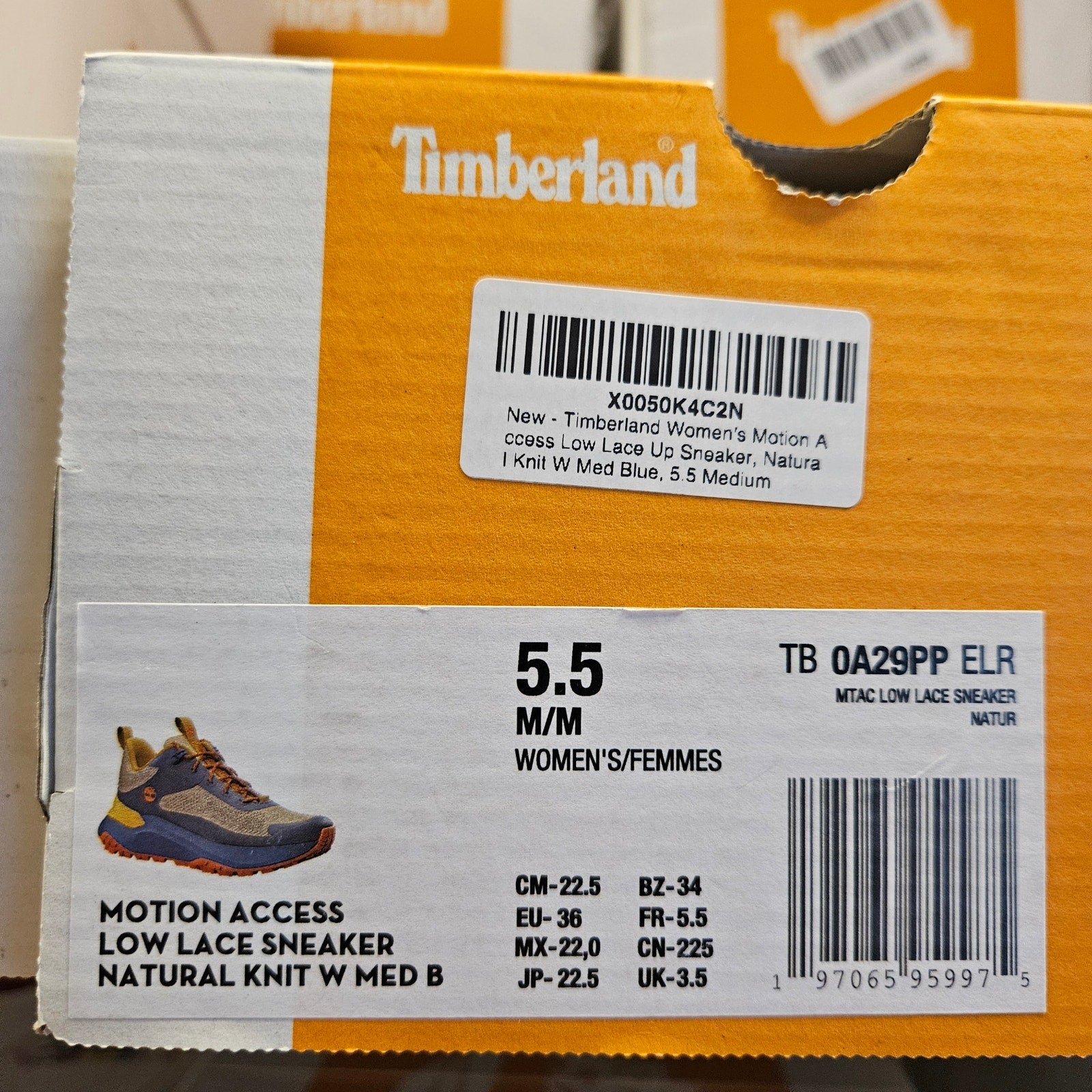 TIMBERLAND WOMEN'S 5.5 MOTION ACCESS LOW LACE UP SNEAKER NATURAL KNIT BLUE NIB
