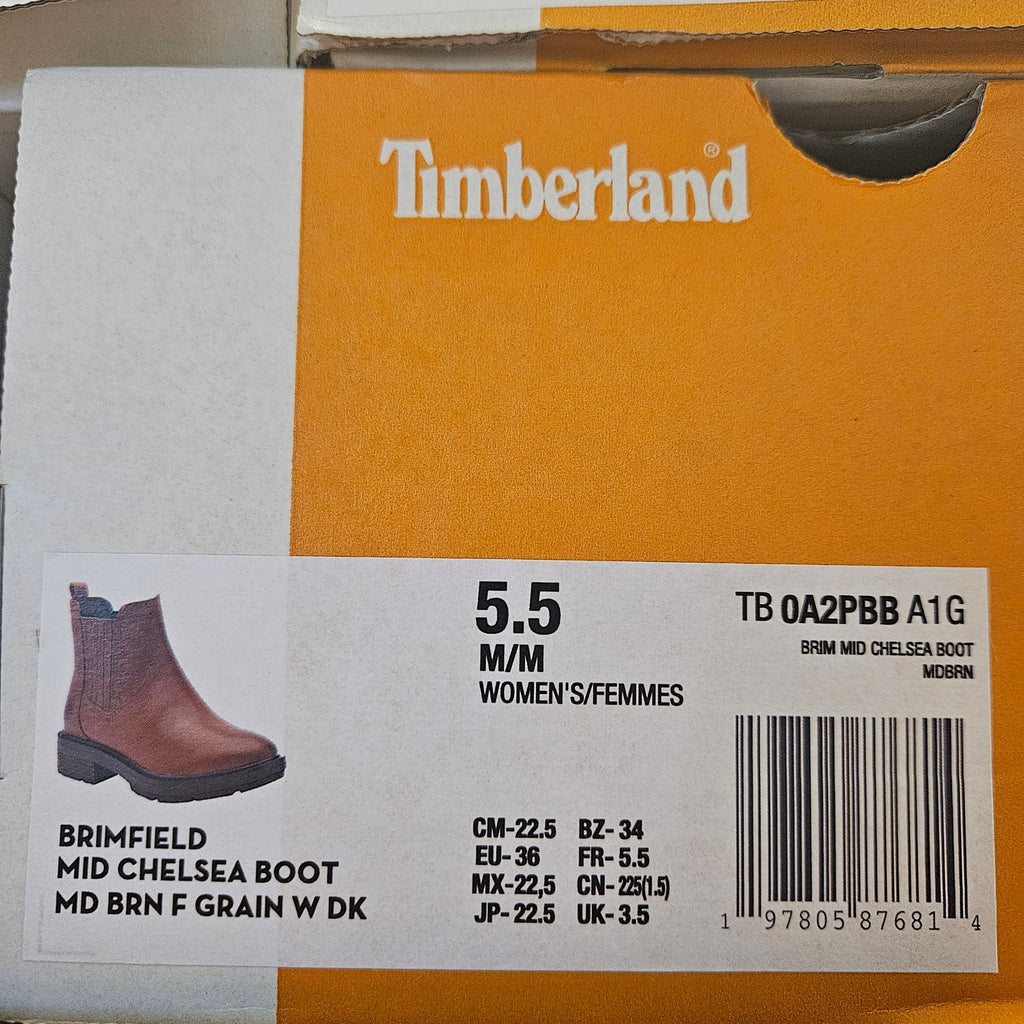 TIMBERLAND WOMEN'S 5.5 BRIMFIELD MID CHELSEA BOOT BROWN LEATHER NIB