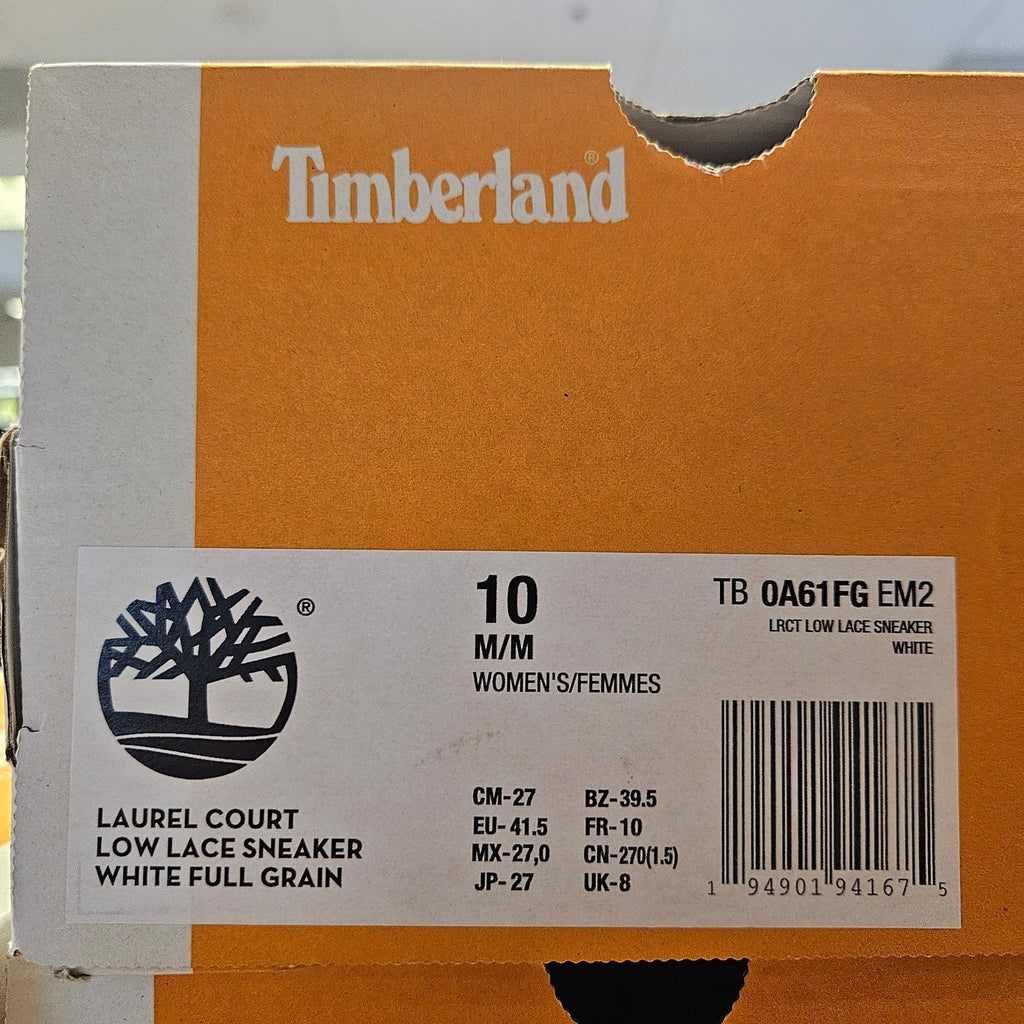 TIMBERLAND WOMEN'S 10 LAUREL COURT LOW LACE SNKR WHT FULL GRAIN NIB