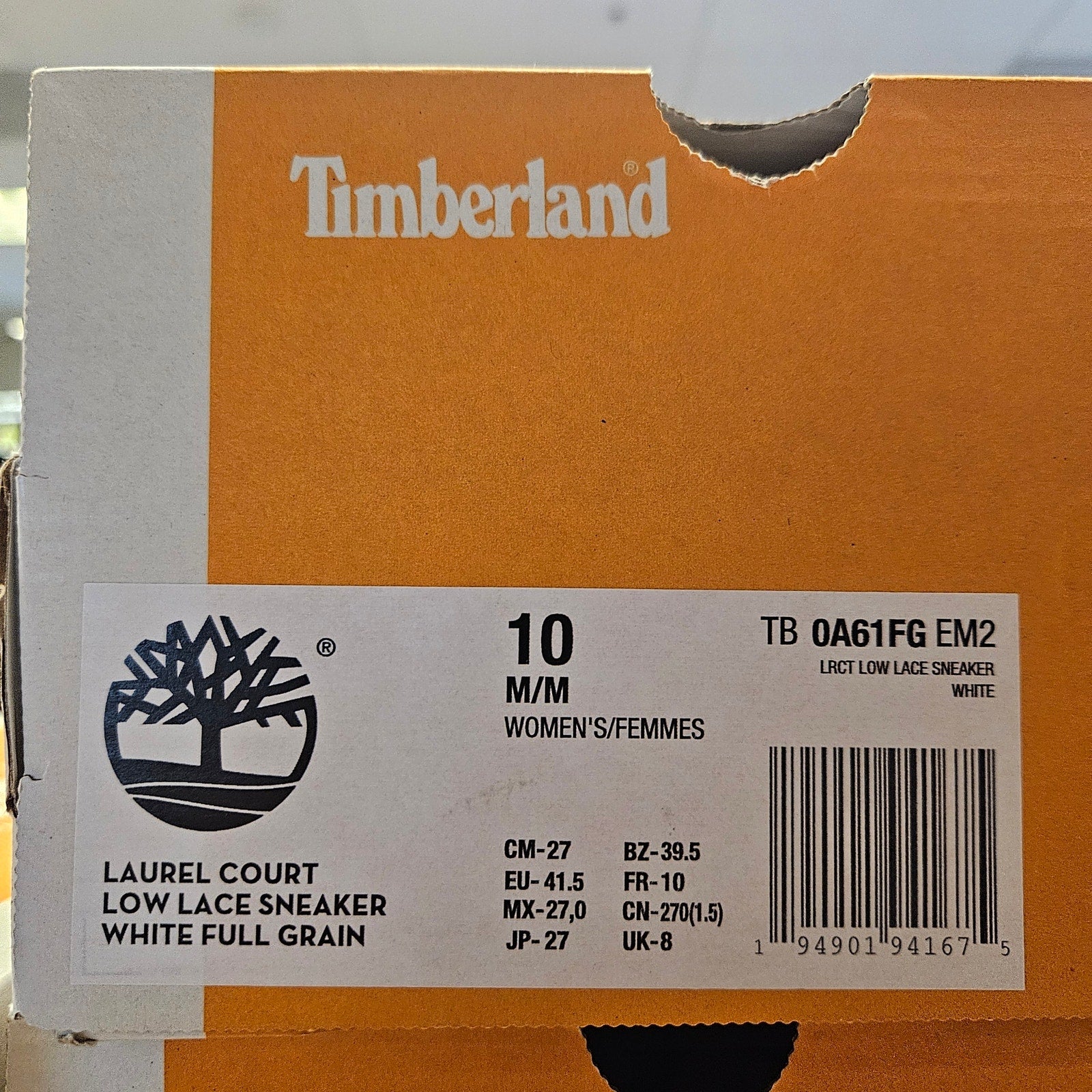 TIMBERLAND WOMEN'S 10 LAUREL COURT LOW LACE SNKR WHT FULL GRAIN NIB