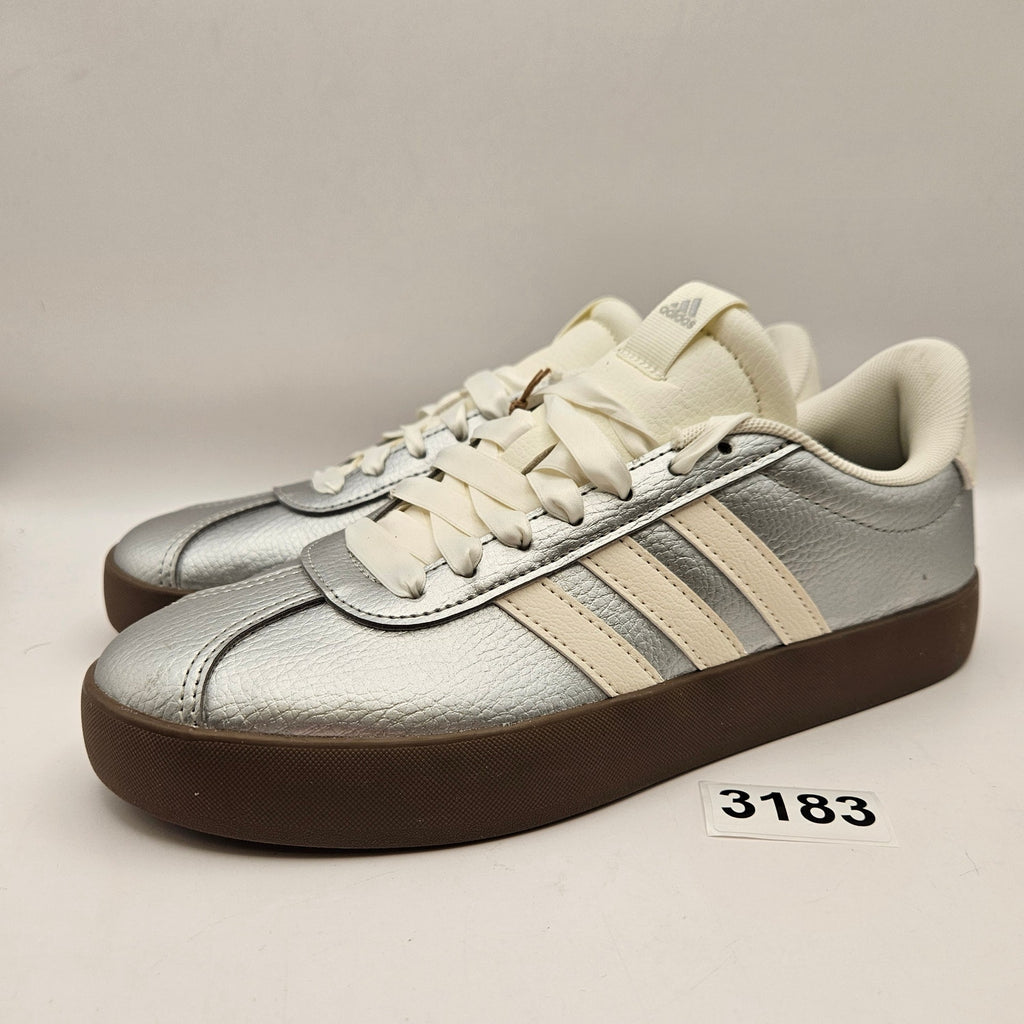 ADIDAS WOMEN'S 7 VL COURT 3.0 SILVER METALLIC GUM SOLE SNEAKER NWOB