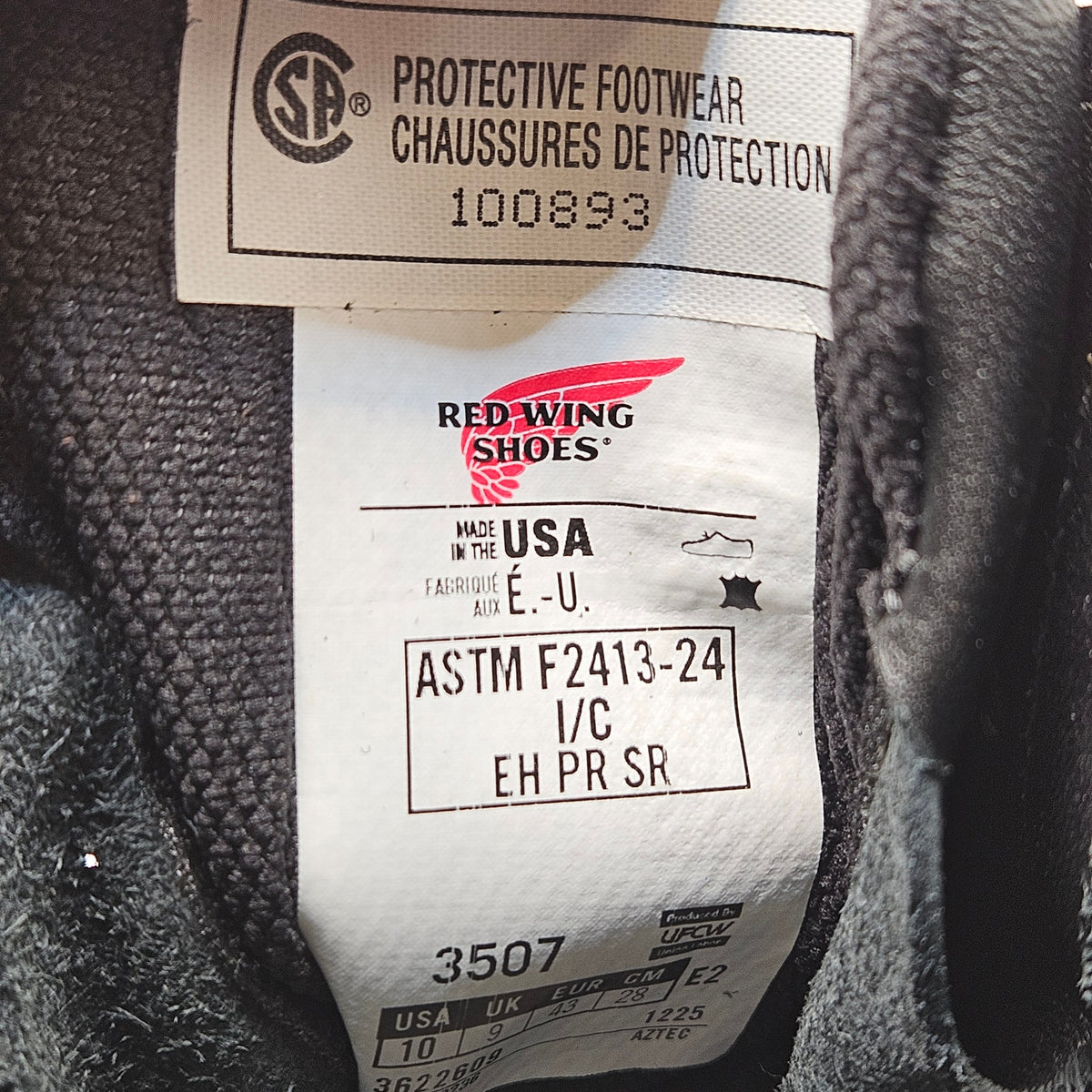 RED WING MEN'S 10 EE WIDE BLACK 3507 SUPERSOLE BOOTS STEEL TOE MADE IN USA SAFETY