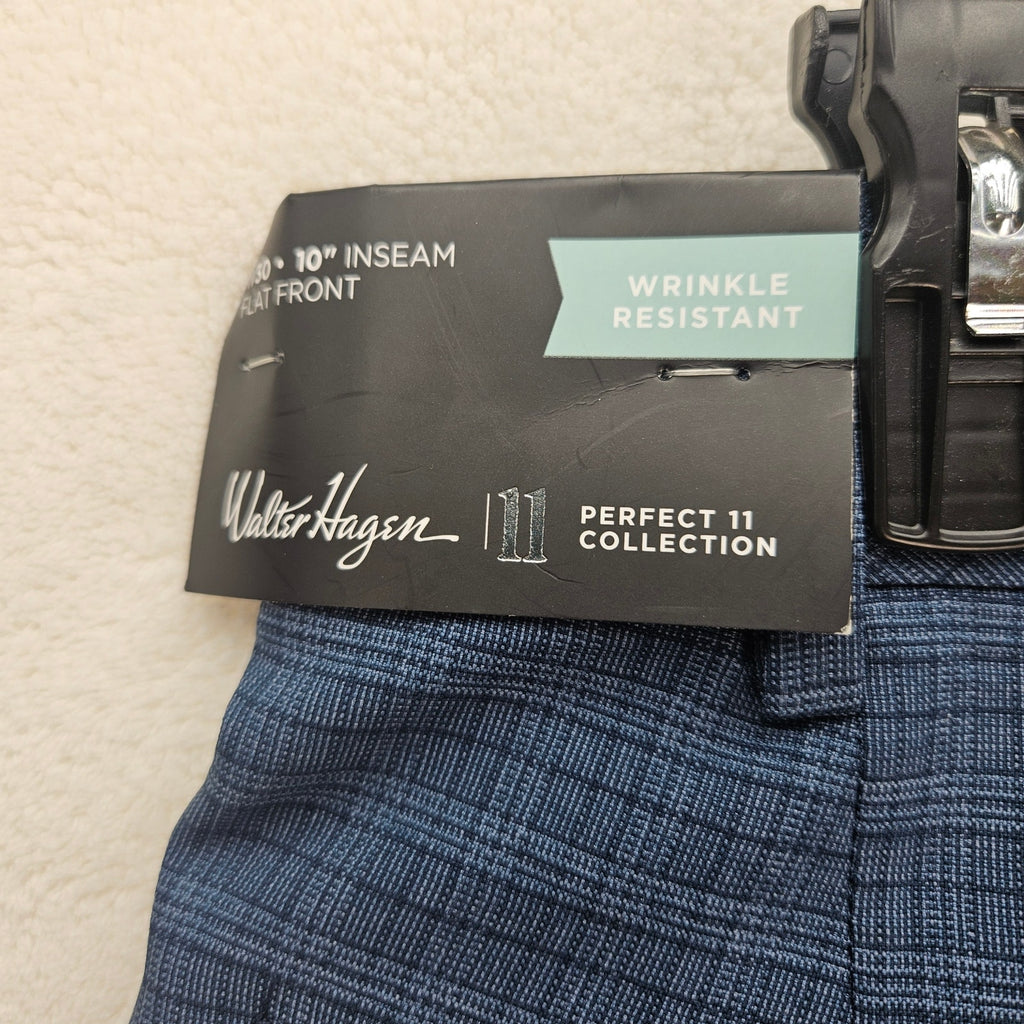 WALTER HAGEN MEN'S 30 PERFECT 11 TONAL NAVY PLAID SHORTS NWT MGA14163