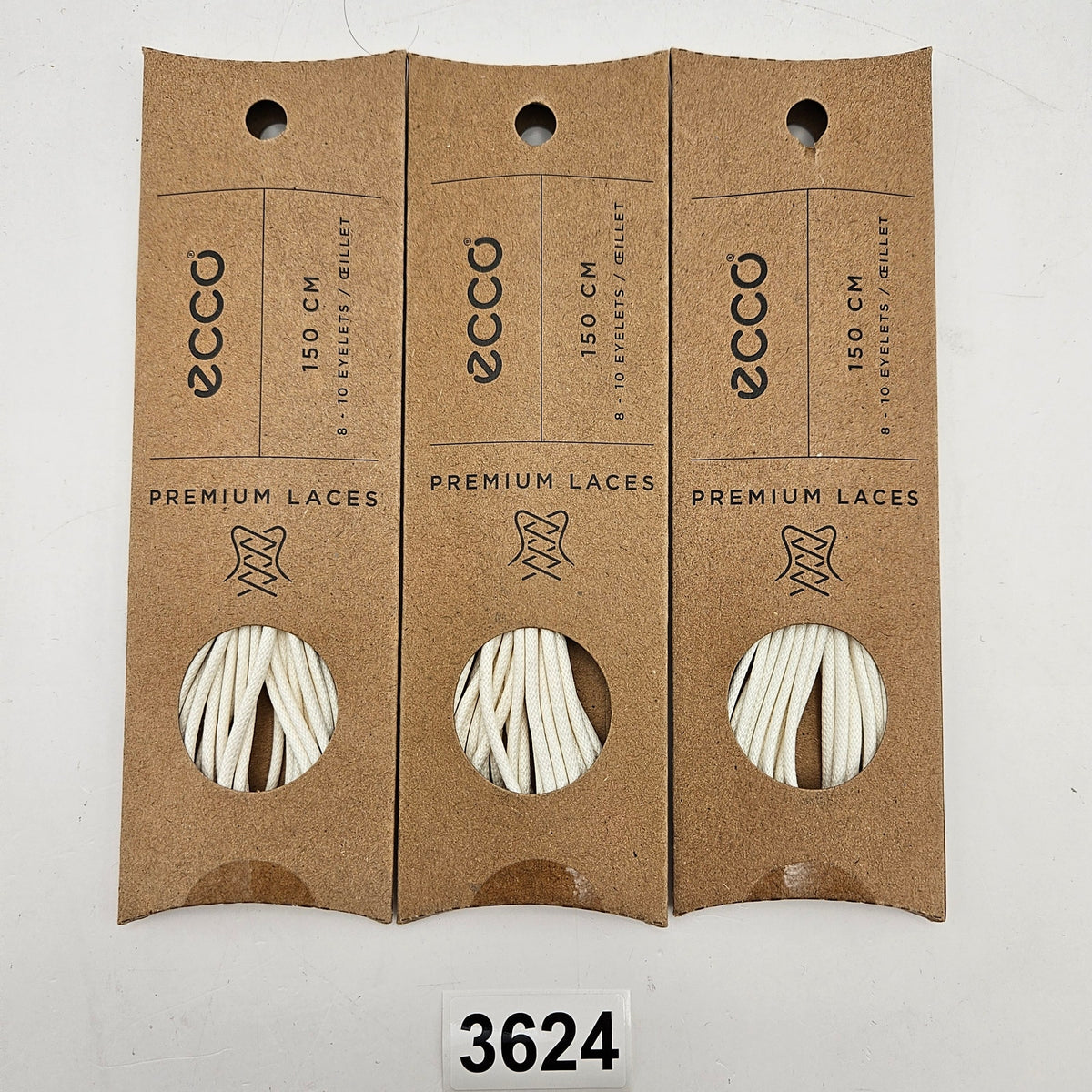LOT OF 3 - ECCO PREMIUM LACES 150CM WHITE ROUND NIB 1X3 PAIRS