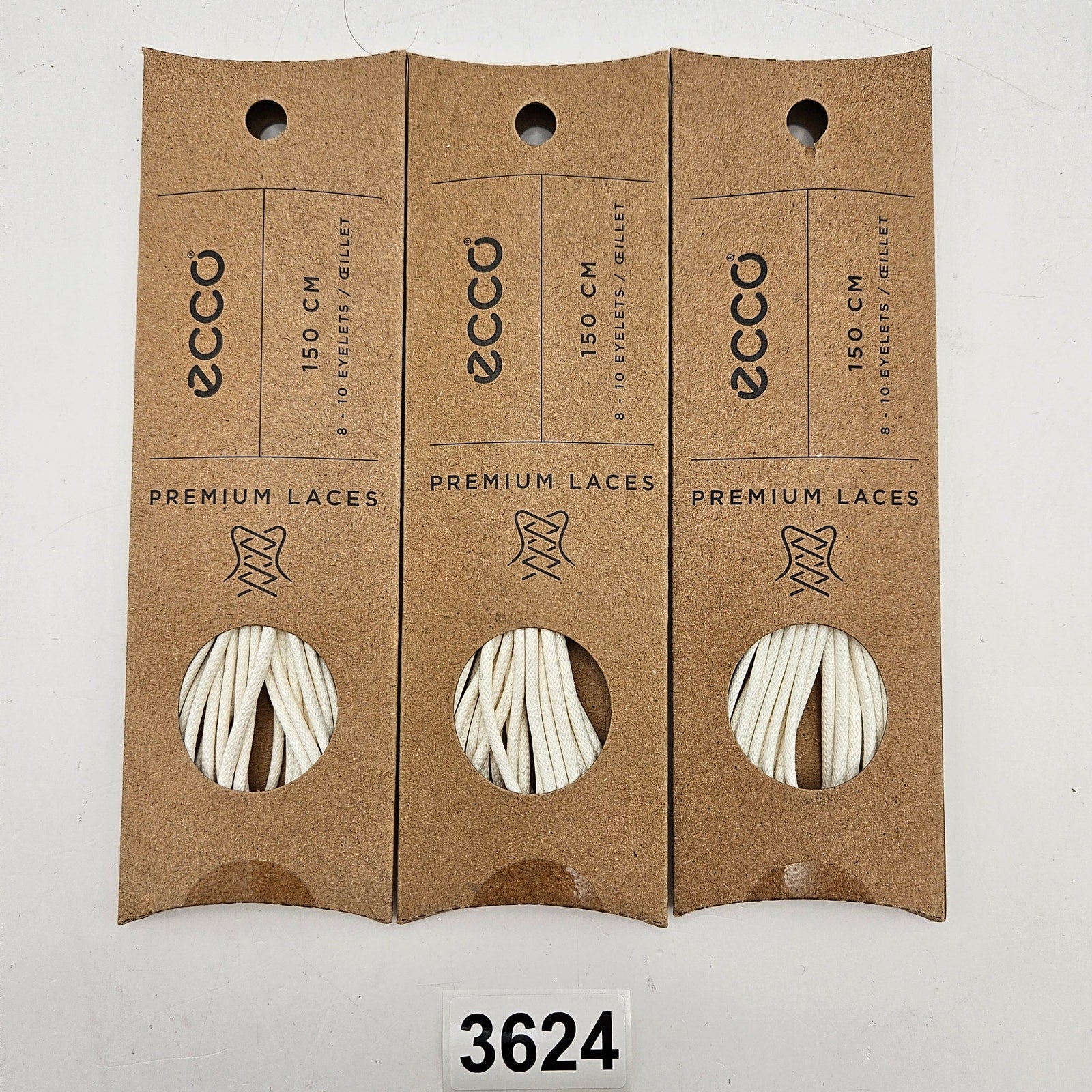 LOT OF 3 - ECCO PREMIUM LACES 150CM WHITE ROUND NIB 1X3 PAIRS