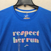 BROOKS WOMEN'S XL DISTANCE GRAPHIC SHORT SLEEVE BLUE TEE RESPECT HER RUN NWT