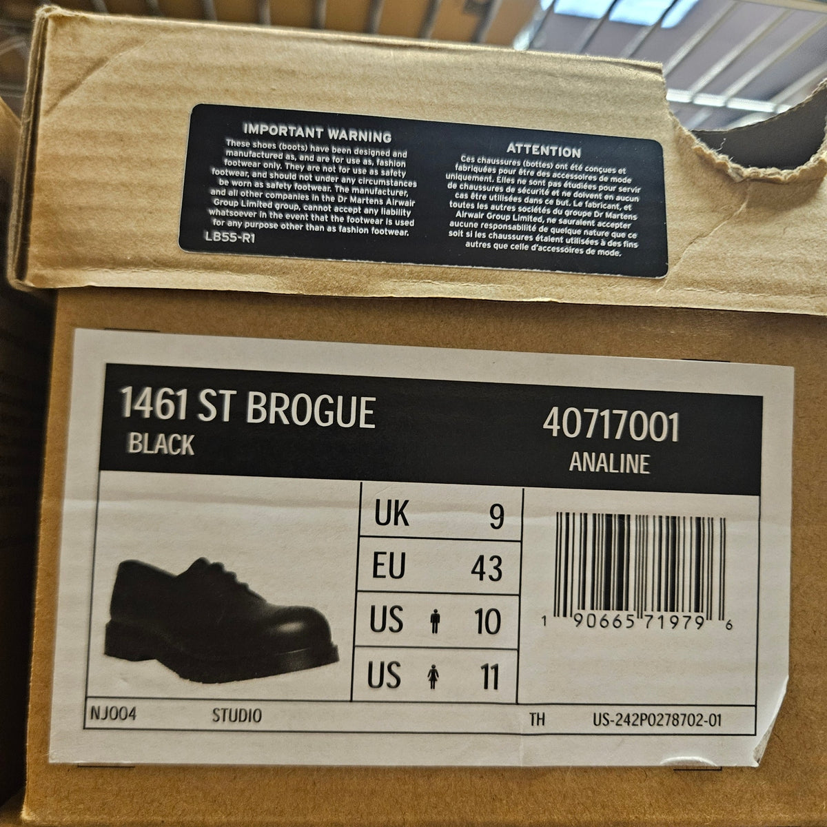 DR MARTENS MEN'S 10 ANALINE 40717001 1461 ST BROGUE BLACK LOW STEEL TOE RARE