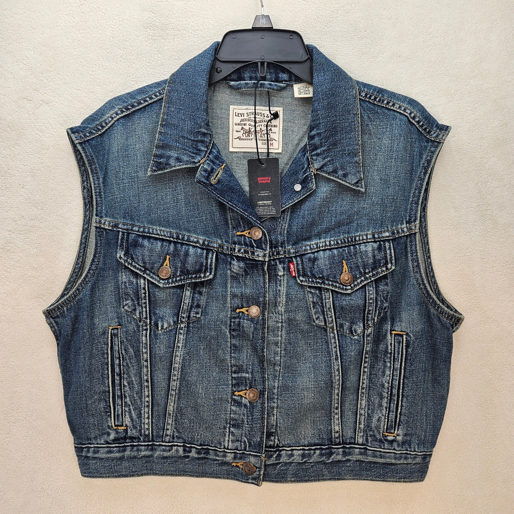 LEVI'S WOMEN'S MEDIUM SHRUNKEN '90S LINEN+ DENIM LIGHTWEIGHT VEST