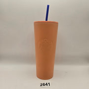 STARBUCKS 24oz MATTE PEACH ORANGE HIBISCUS LID TUMBLER NWT