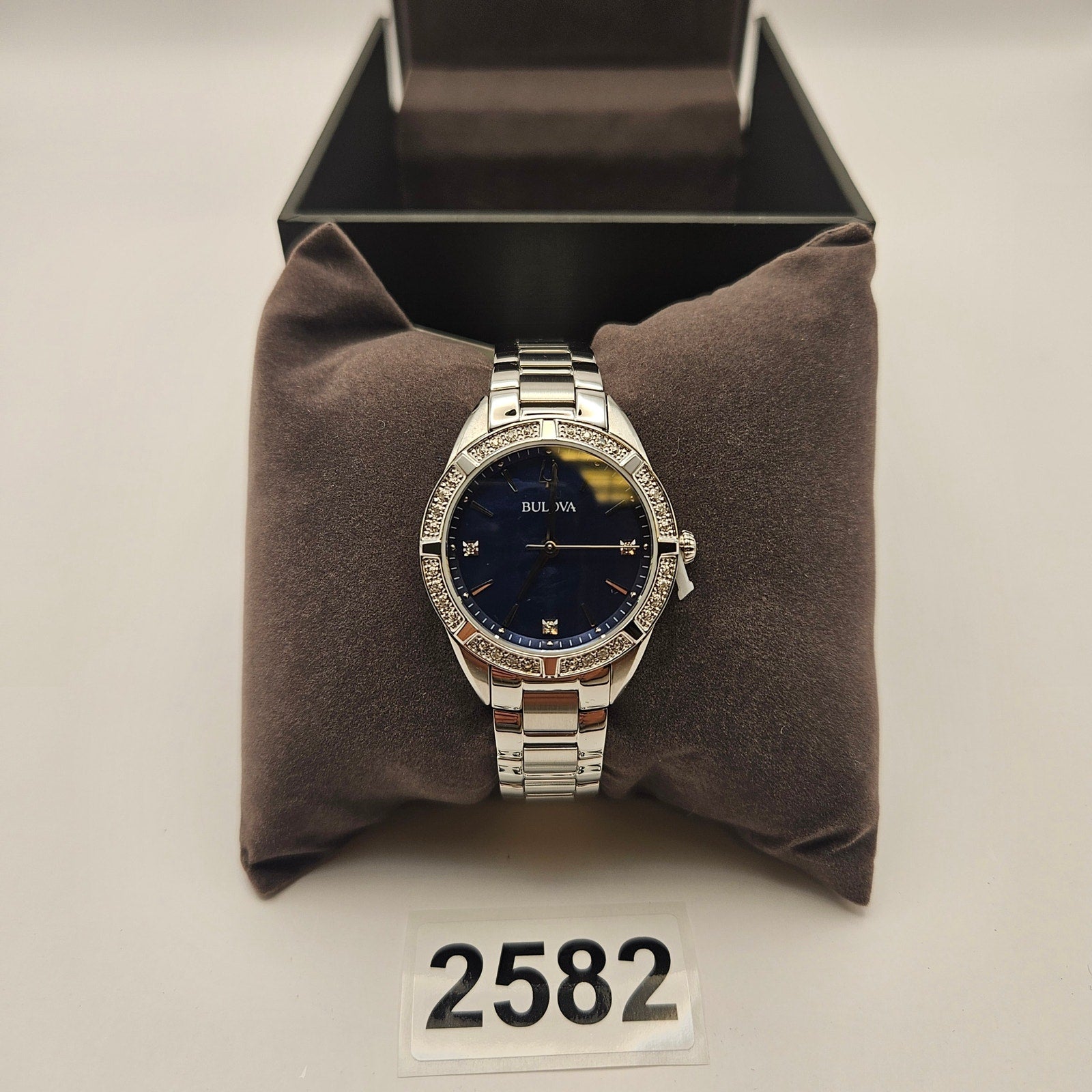 BULOVA WOMEN'S CLASSIC QUARTZ GEMMED SILVER STAINLESS STEEL WATCH 35 MM 96R243