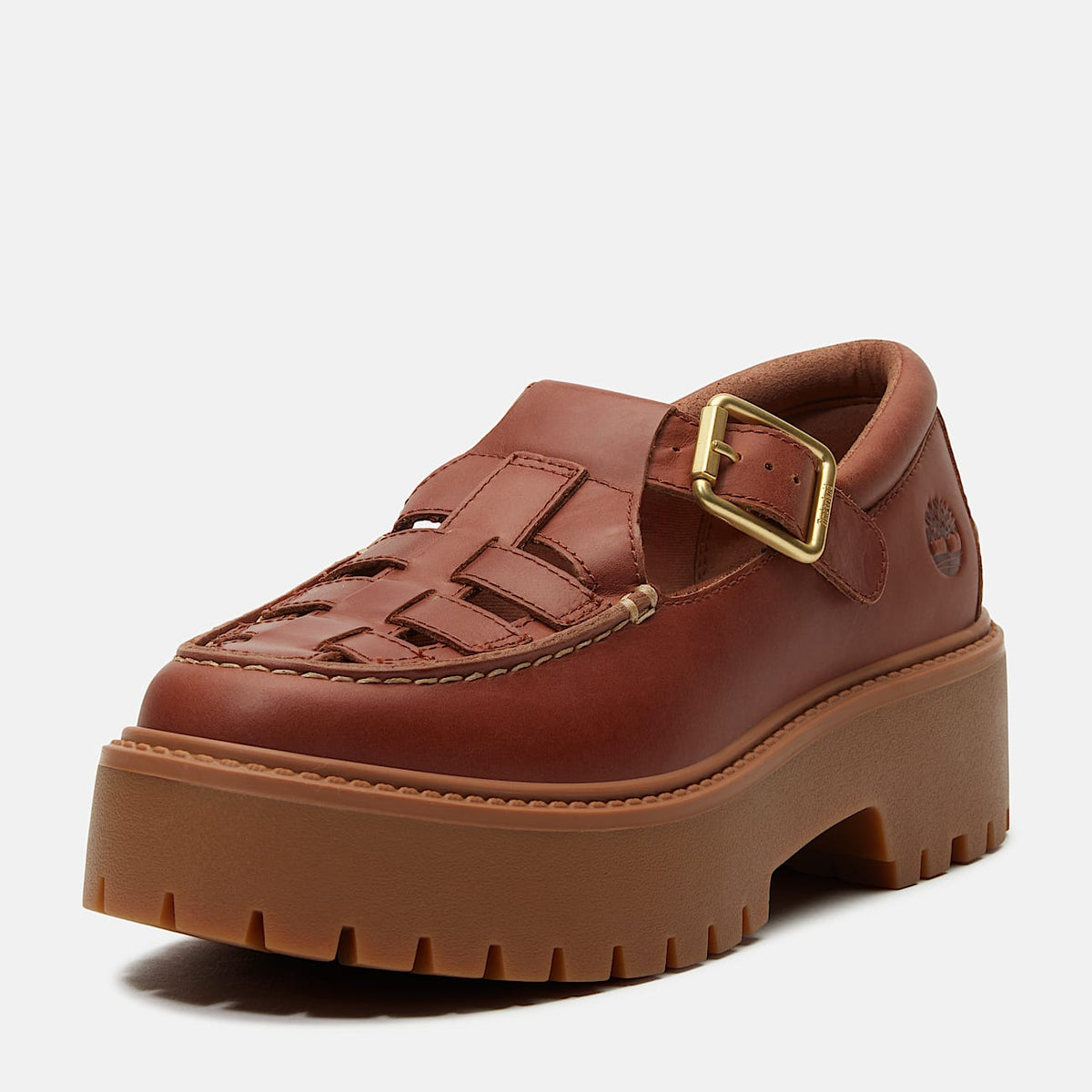 TIMBERLAND WOMEN'S 8 STONE STREET PLATFORM BUCKLE SHOE RUST FULL GRAIN LEATHER