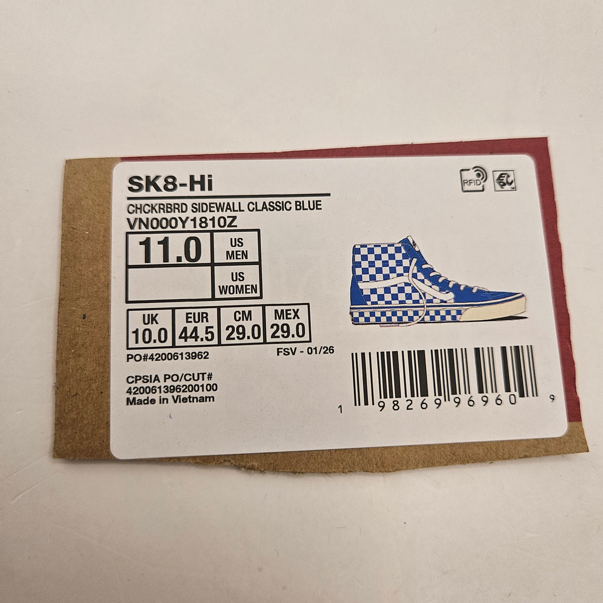 VANS MEN'S 11 SK8-HI CHECKERBOARD SIDEWALL CLASSIC BLUE SKATEBOARD NWOB