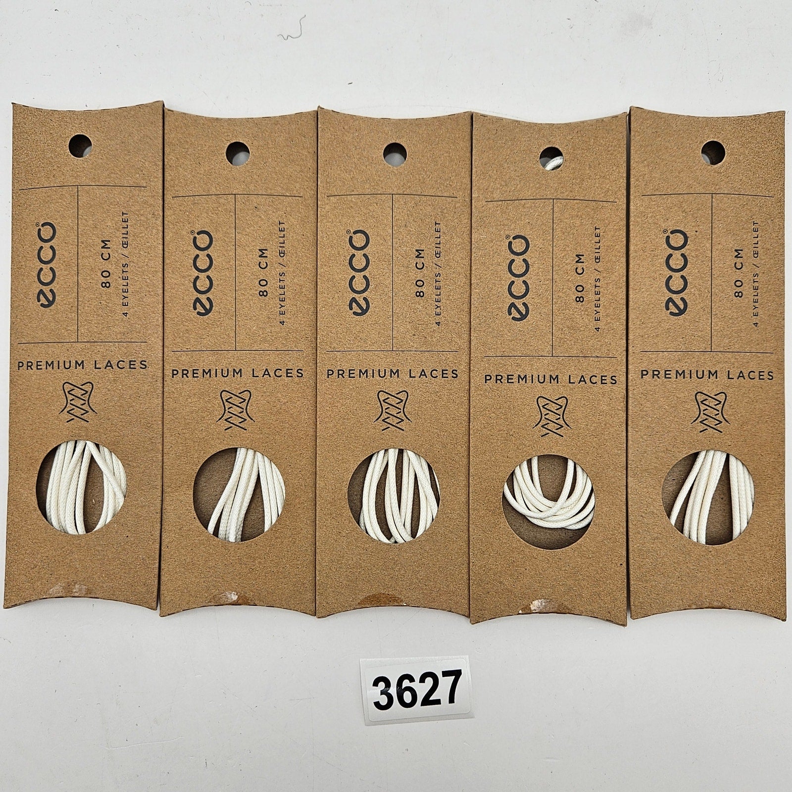LOT OF 5 - ECCO PREMIUM LACES 80CM WHITE ROUND NIB 1X5 PAIRS