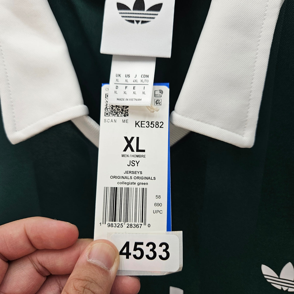 ADIDAS MEN'S XLARGE ARCHIVE COLLAR ENGINEERED ACTIVE GREEN REGULAR FIT KE3582