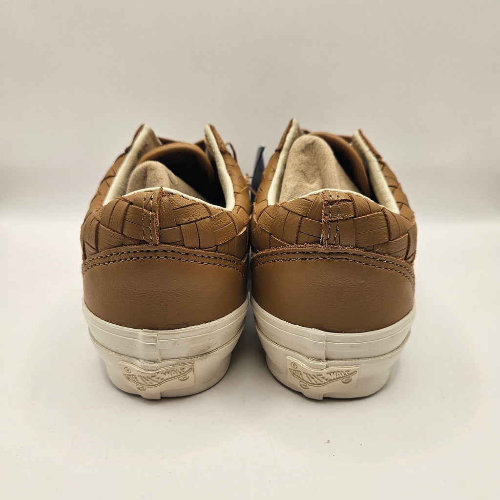 VANS WOMEN'S 7.5 OLD SKOOL LX WOVEN LEATHER TAN WHITE SNEAKERS NWOB