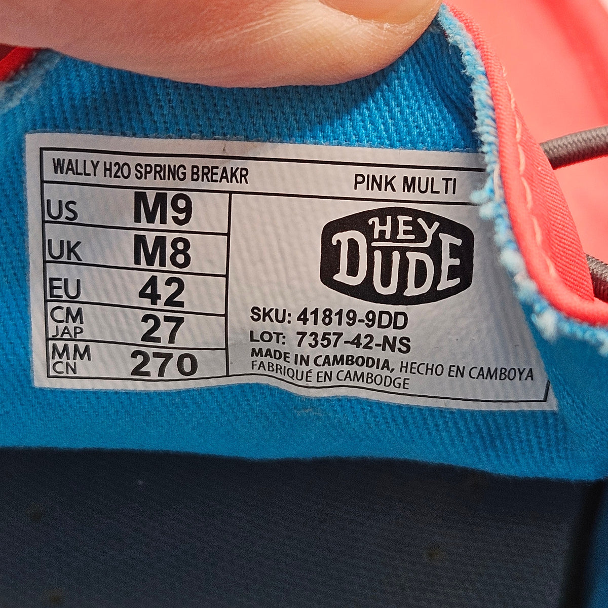 HEY DUDE WOMEN'S 9 WALLY H20 SPRING BREAKER PINK MULTI 41819-9DD