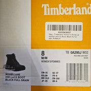 TIMBERLAND WOMEN'S 8 ROXIE LANE LACE UP BOOT BLACK FULL GRAIN NIB