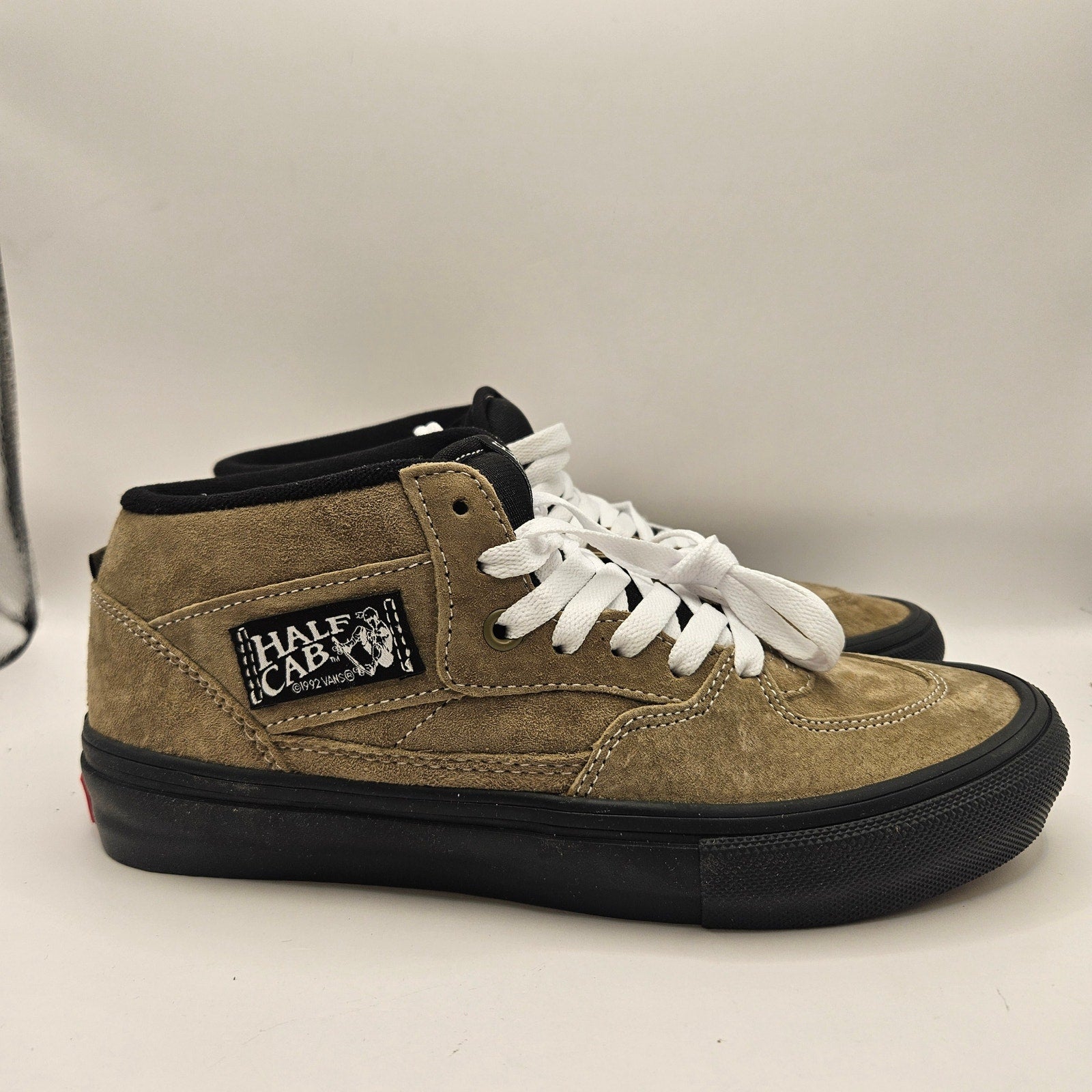 VANS MEN'S 7.5 RARE SKATE HALF CAB PIG SUEDE OLIVE BLACK NWOB