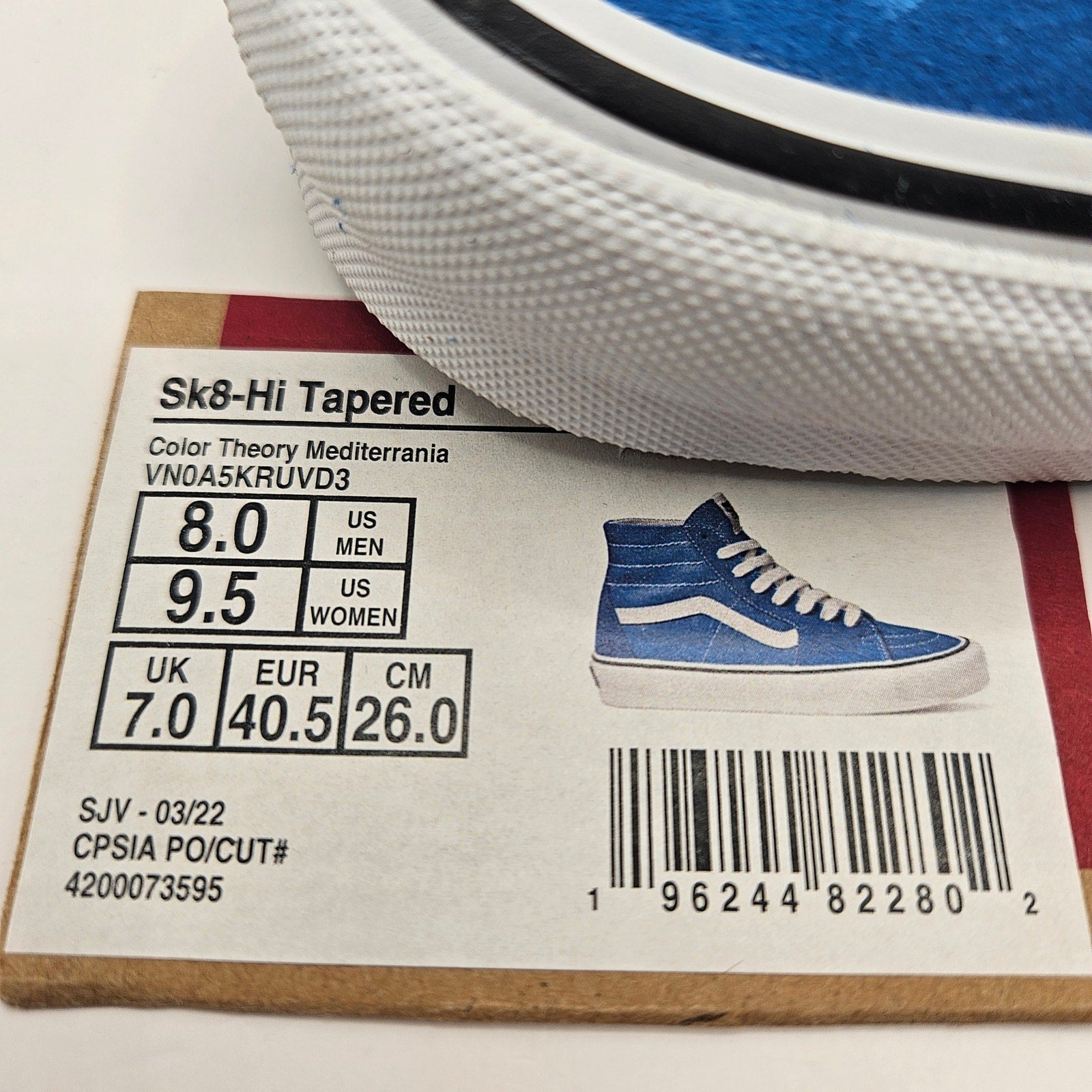 VANS MEN'S 8 SK8 HI TAPERED THEORY MEDITERRANIA BLUE NWOB