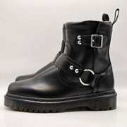 DR MARTENS WOMEN'S 6 ANISTONE HRNS BLACK SMOOTH LEATHER BIKER BOOTS