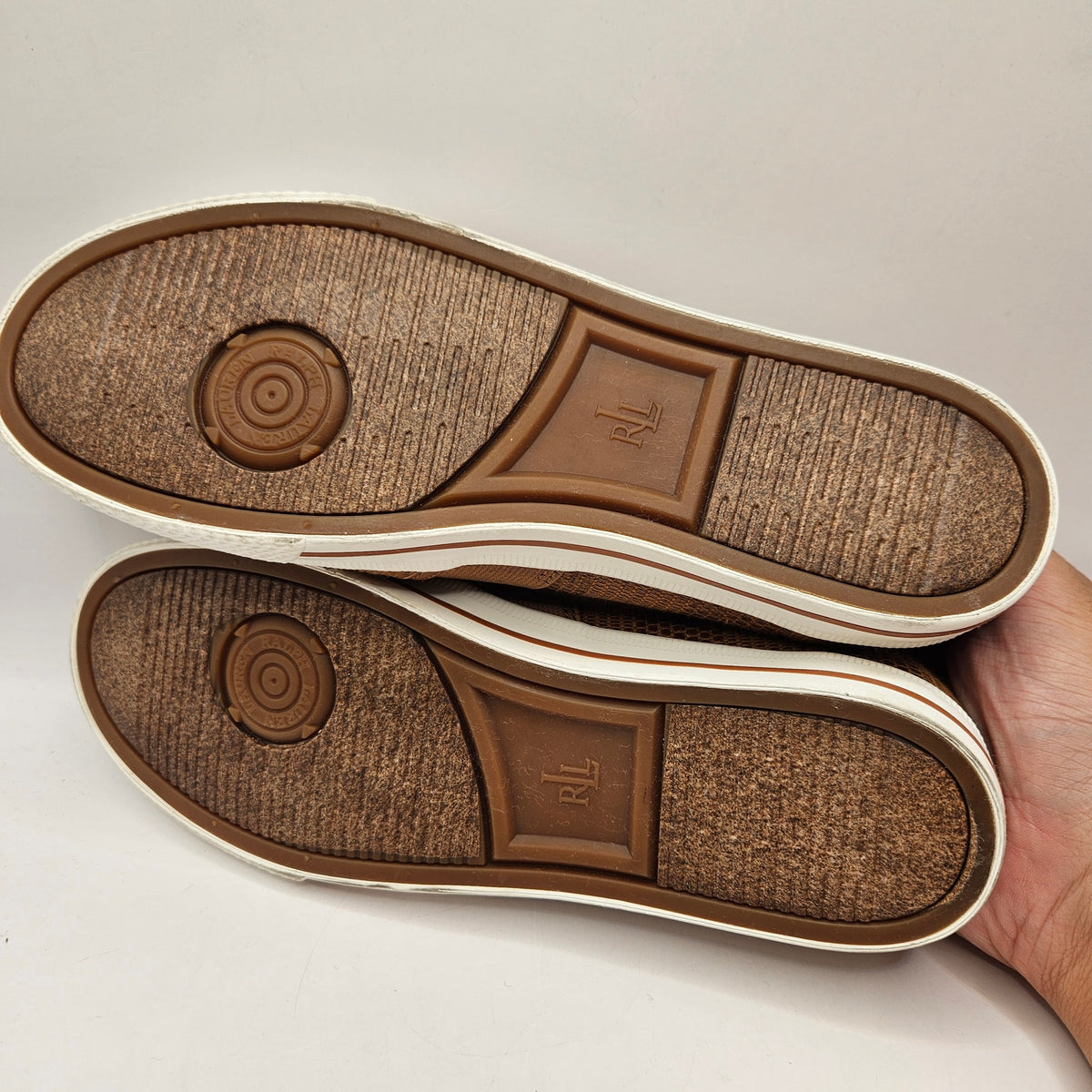 LAUREN RALPH LAUREN WOMEN'S 7.5 JINNY WOVEN SLIP-ON SNEAKER TAN NWOB