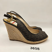 MICHAEL KORS KEEGAN WOMEN'S 7 SLINGBACK ESPADRILLE WEDGE SANDAL BROWN LOGO NWOB