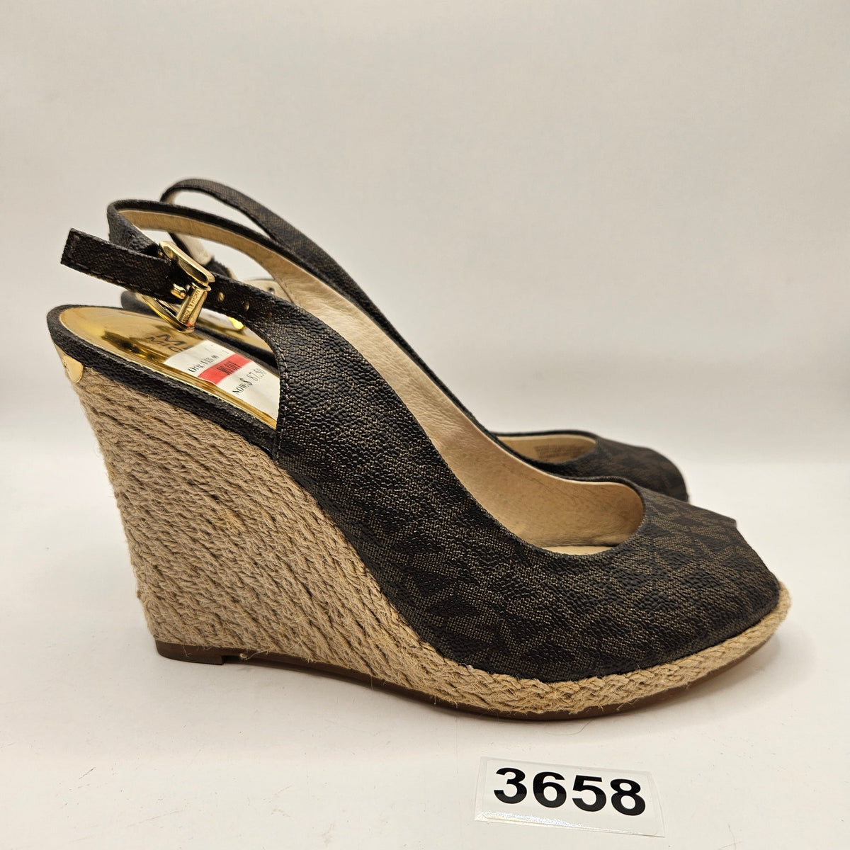 MICHAEL KORS KEEGAN WOMEN'S 7 SLINGBACK ESPADRILLE WEDGE SANDAL BROWN LOGO NWOB