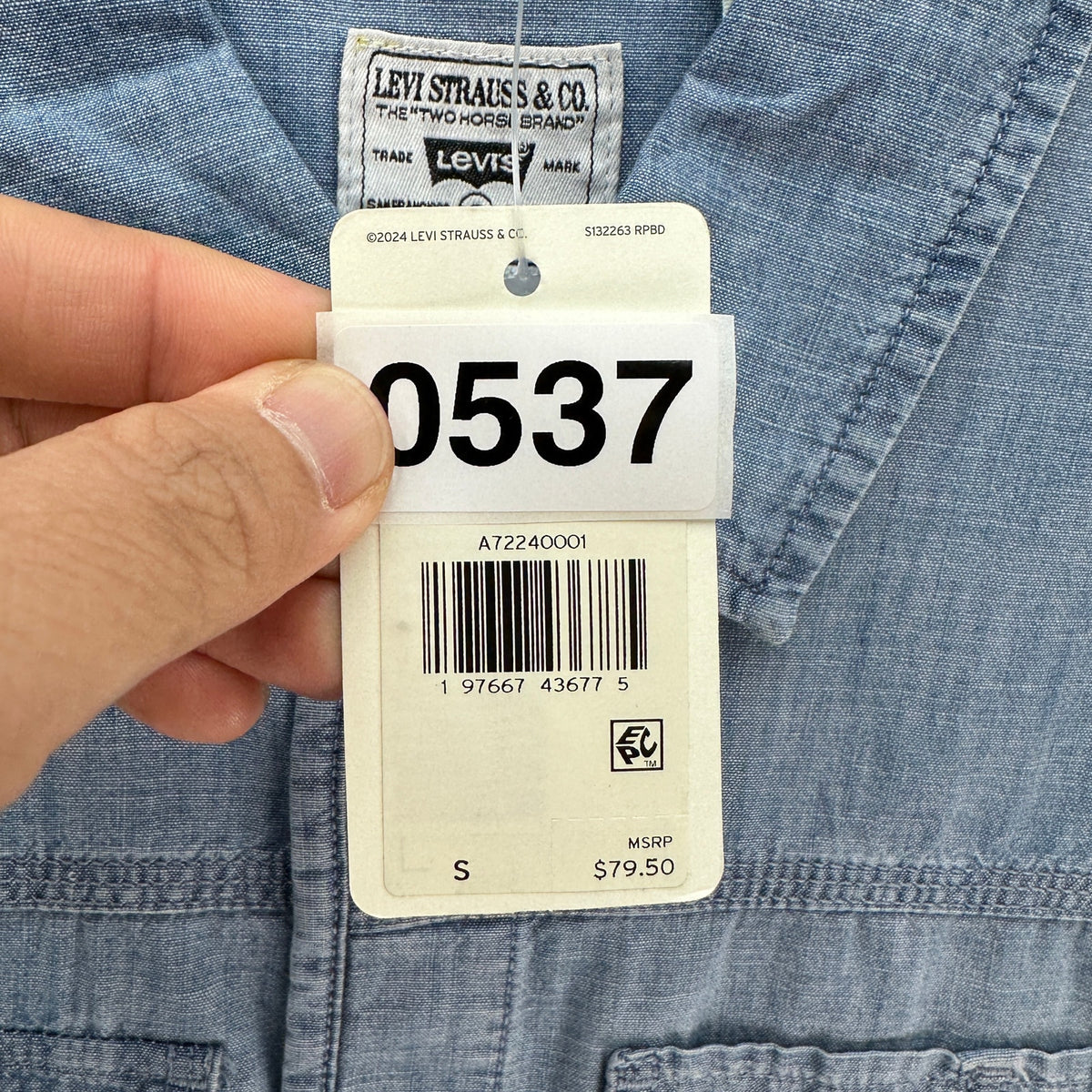 LEVI'S MEN'S SMALL LONG SLEEVE AUBURN WORKER SHIRT BLUE