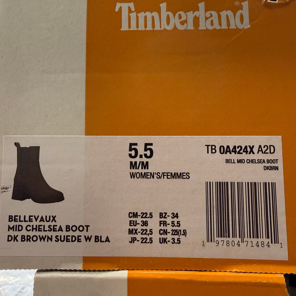 TIMBERLAND WOMEN'S 5.5 BELLEVAUX MID CHELSEA BOOT DK BROWN SUEDE NIB